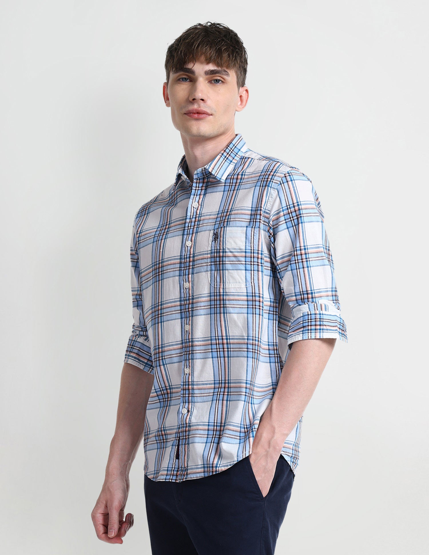 Dupplin Checked Slim Fit Shirt Blue - U.S. Polo Assn. India | Large