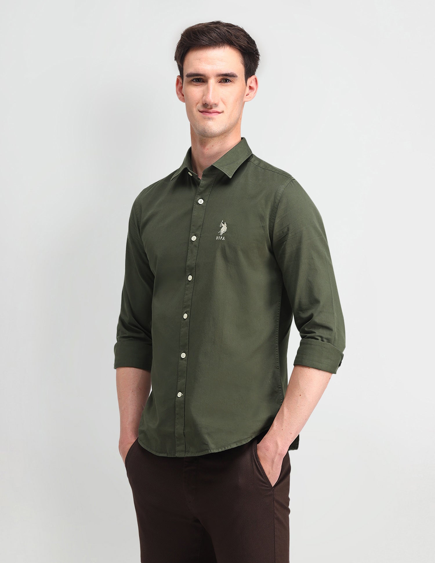 Solid Slim Fit Shirt Light Olive - U.S. POLO ASSN. | Large