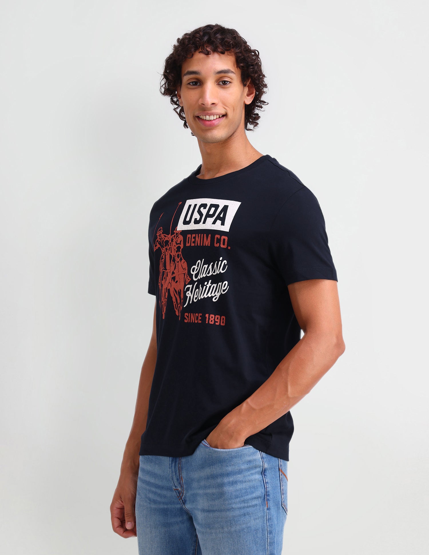 Graphic Printed Muscle Fit T-Shirt Navy - U.S. Polo Assn. India | Large