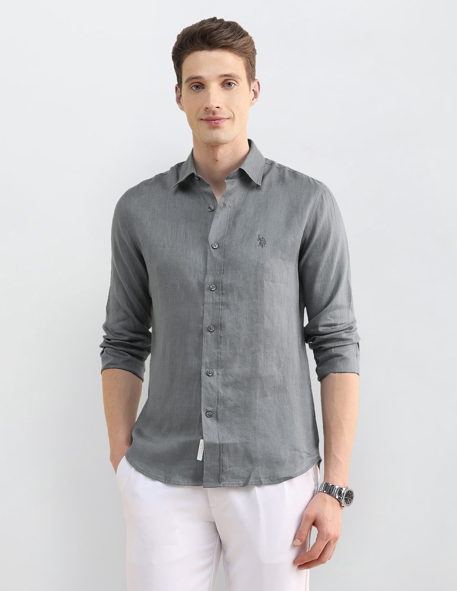 Solid Regular Fit Shirt Dark Grey - U.S. Polo Assn. India | Large