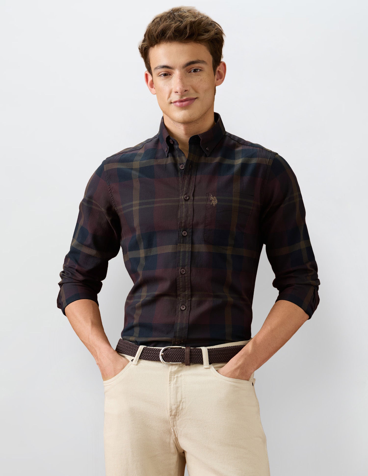 Plaid Checked Regular Fit Shirt Burgundy - U.S. Polo Assn. India | Large