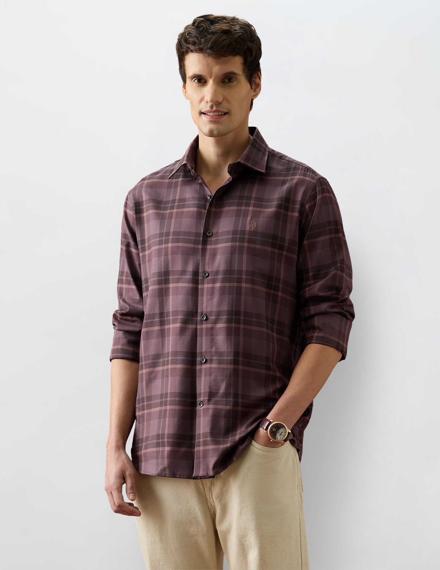 Plaid Checked Twill Shirt Burgundy - U.S. Polo Assn. India | Large