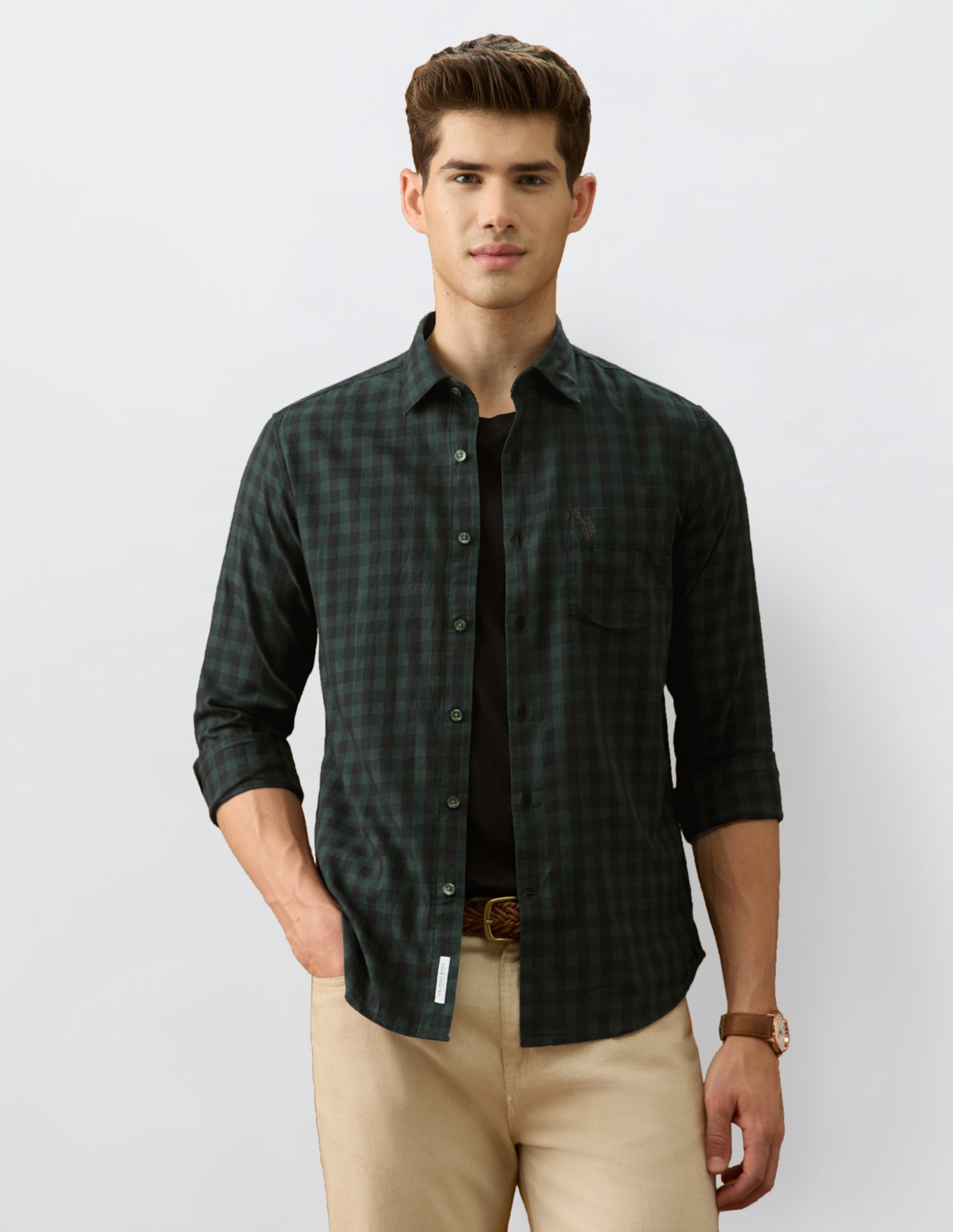 Twill Gingham Checked Shirt Olive - U.S. Polo Assn. India | Large