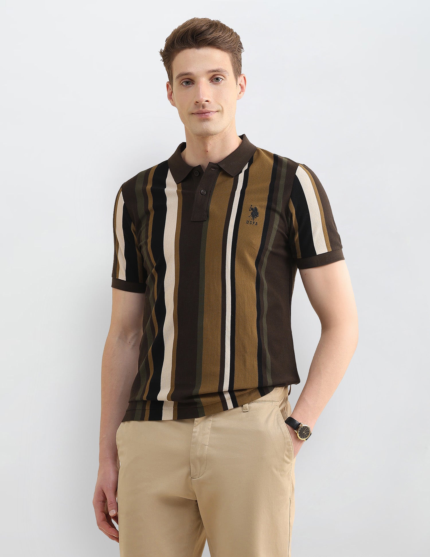 Vertical Striped Slim Fit Polo Shirt Olive - U.S. Polo Assn. India | Large