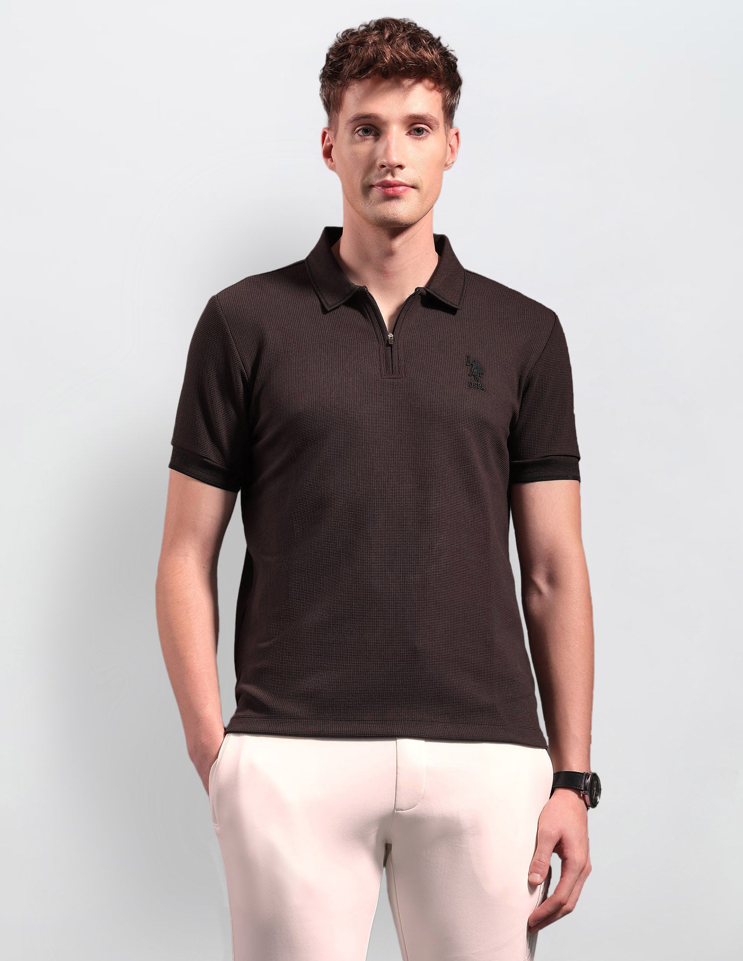 Black & Gold Textured Polo Shirt