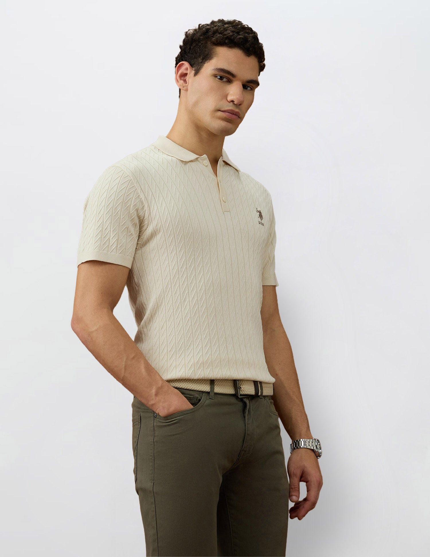 Patterned Knit Equestrian Aisle Theater Polo Shirt