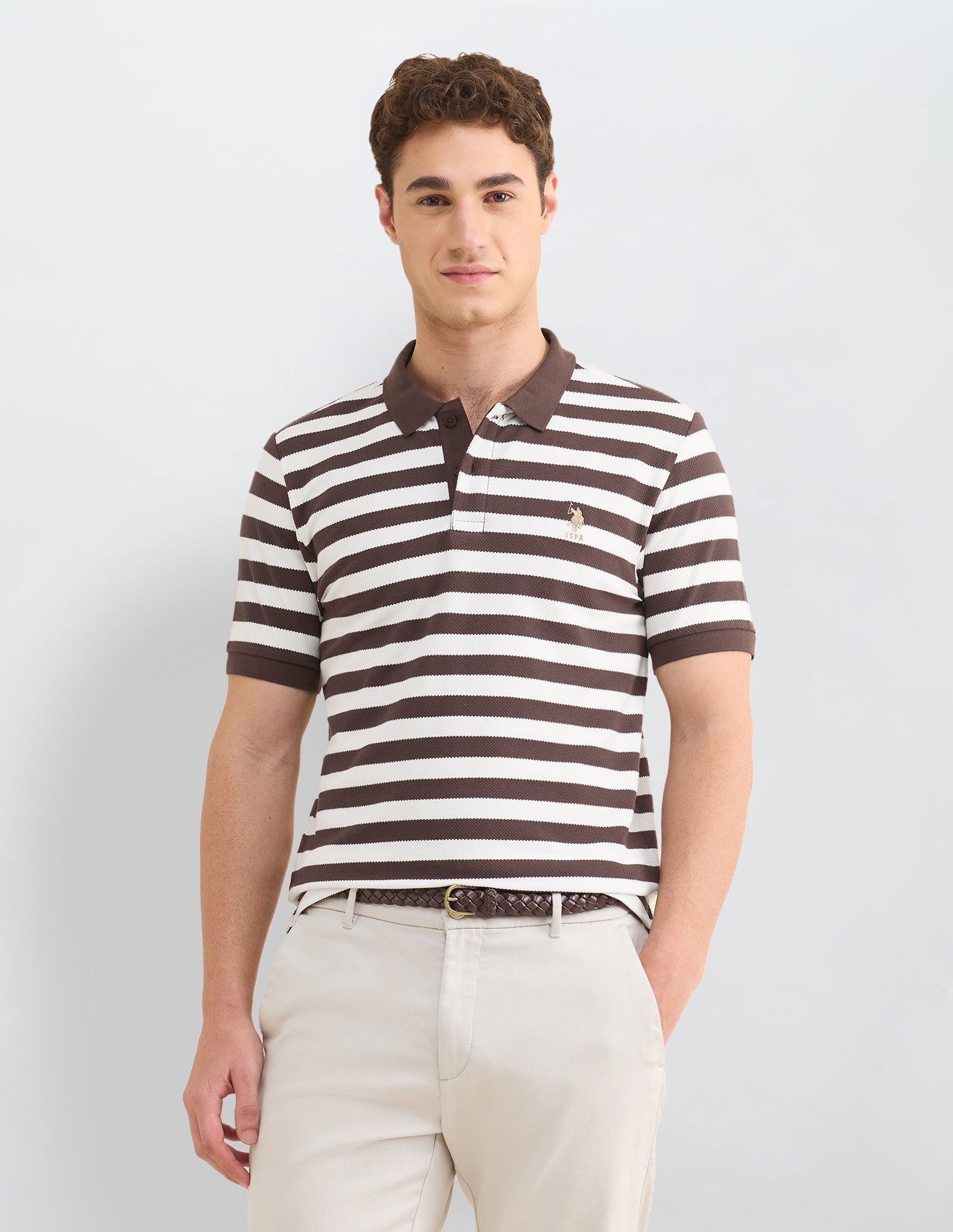 Horizontal Striped Slim Fit Polo Shirt Dark Brown - U.S. Polo Assn. India | Large