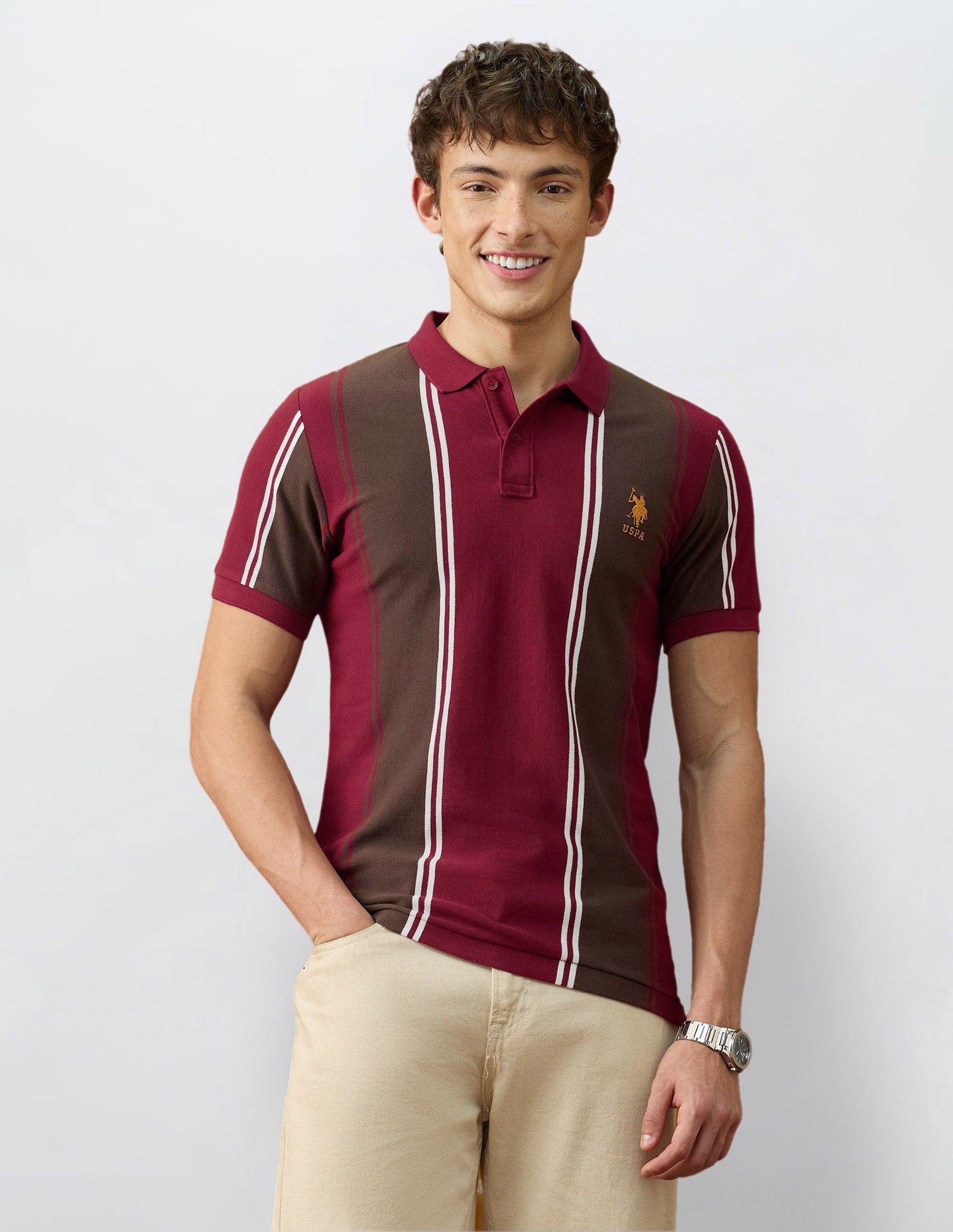 Vertical Striped Slim Fit Polo Shirt