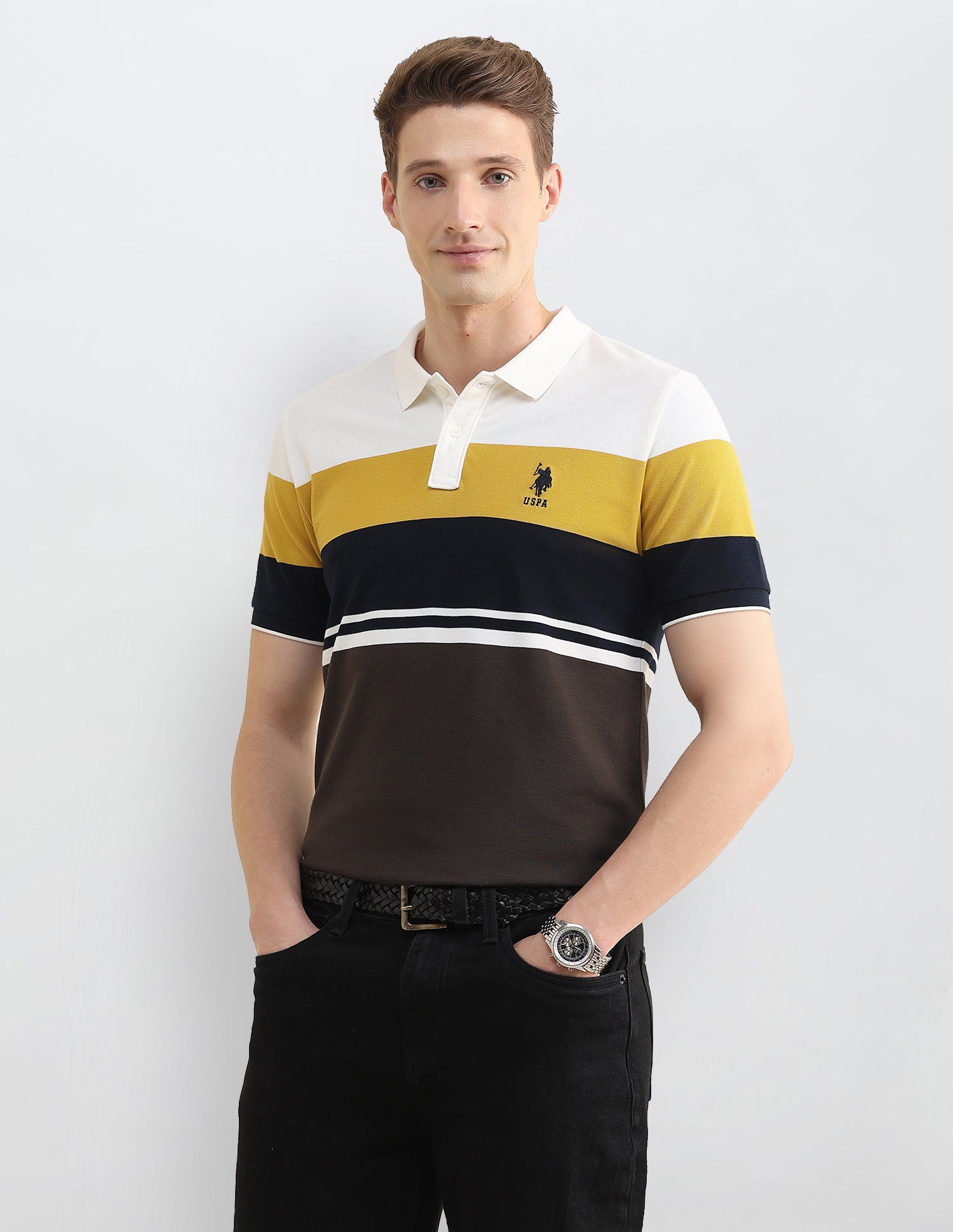 Colourblocked Slim Fit Polo Shirt Yellow - U.S. Polo Assn. India | Large