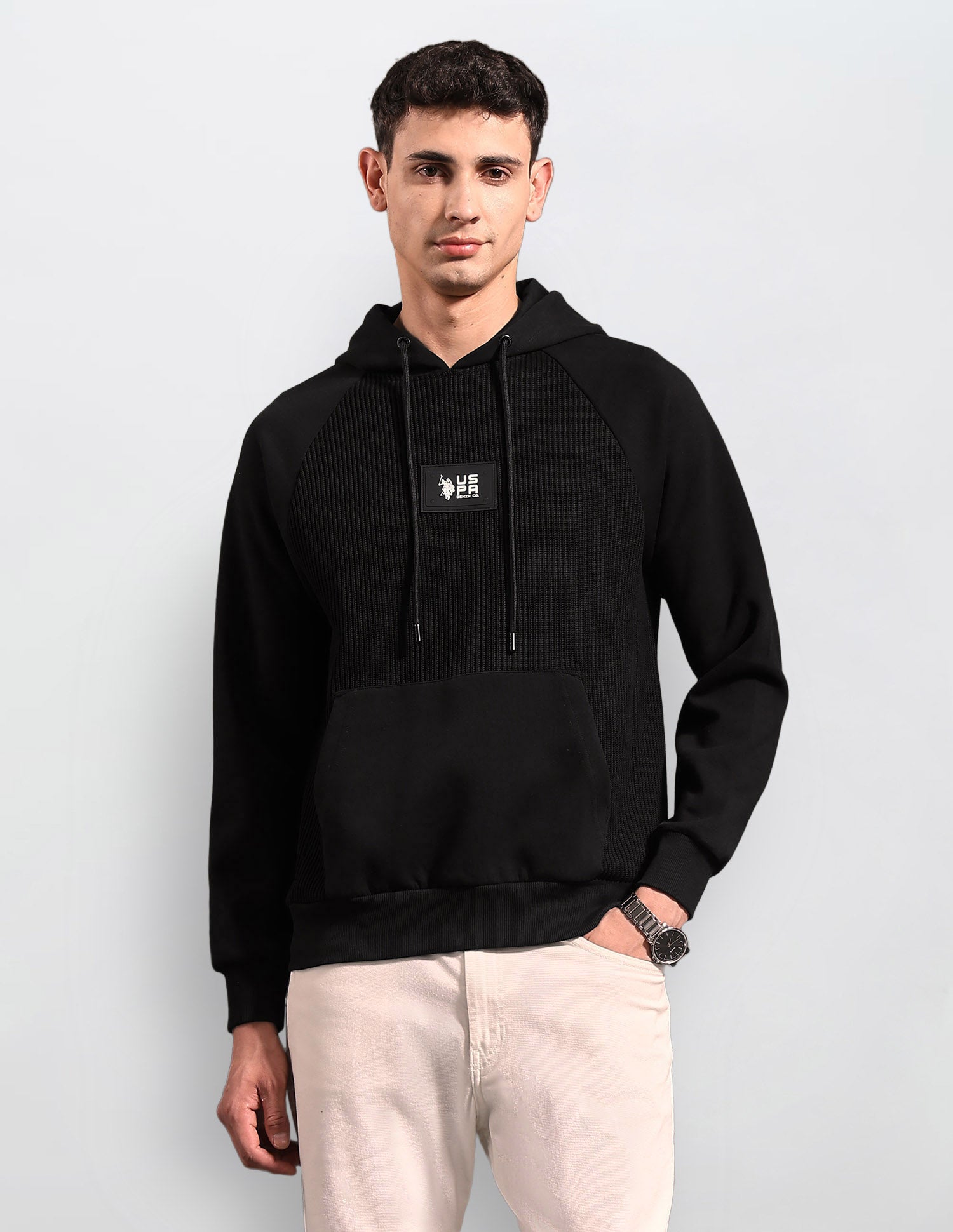 Textured Black & Gold Regular Fit Sweatshirt