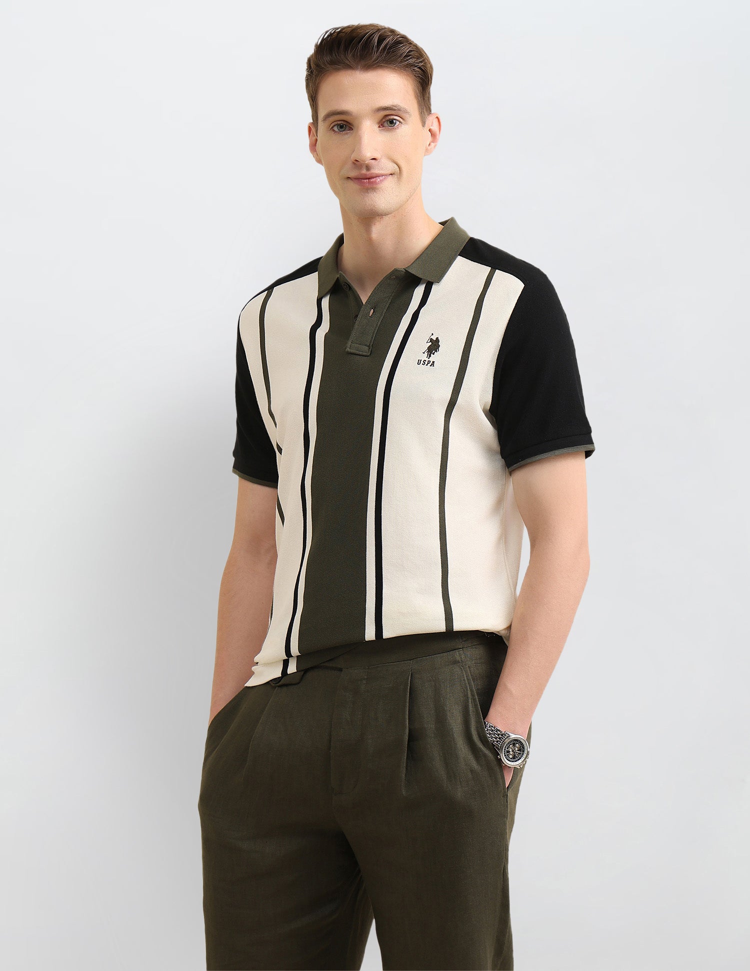 Vertical Striped Colorblocked Sotogrande Polo Shirt