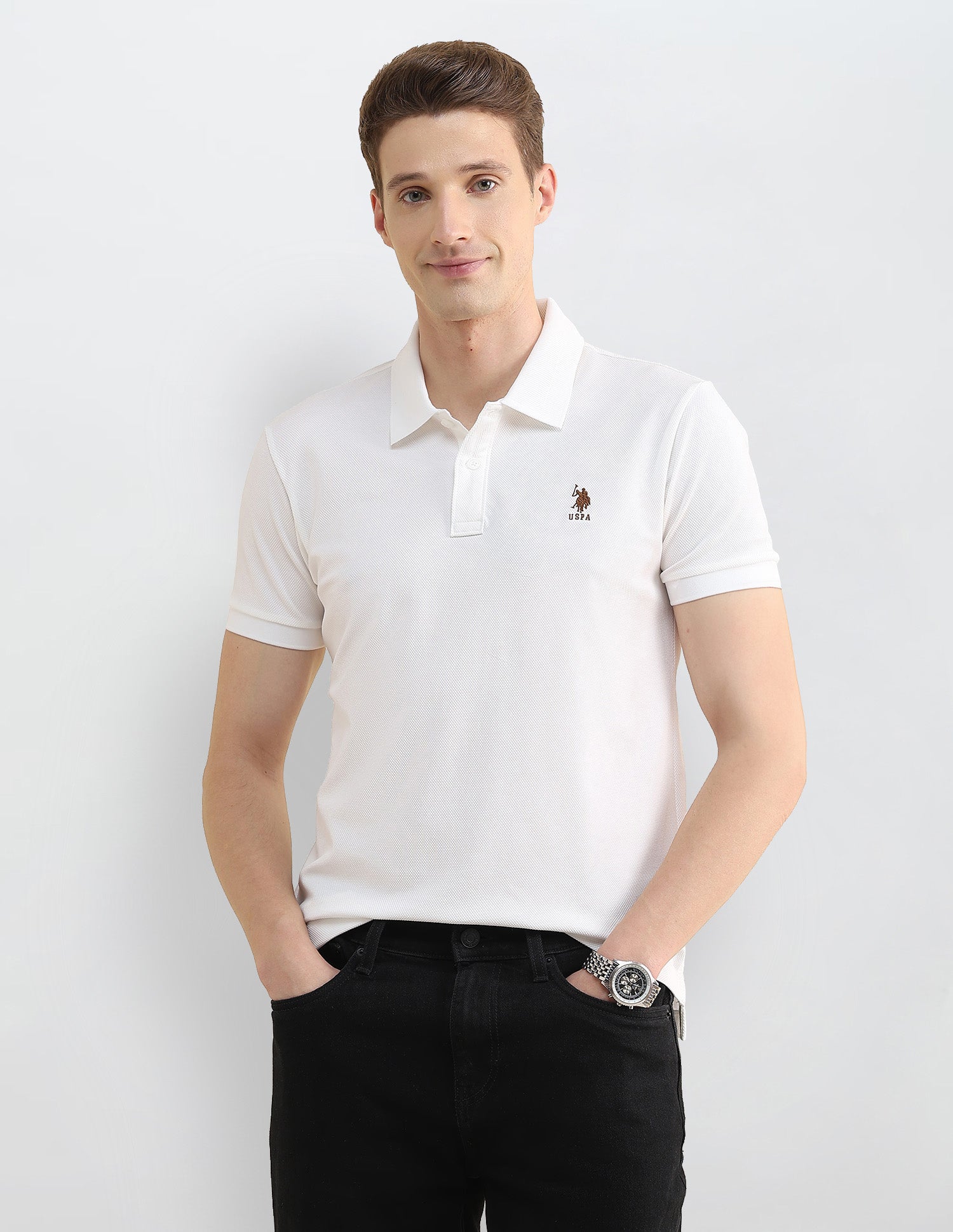 Solid Slim Fit Polo Shirt Off White - U.S. Polo Assn. India | Large