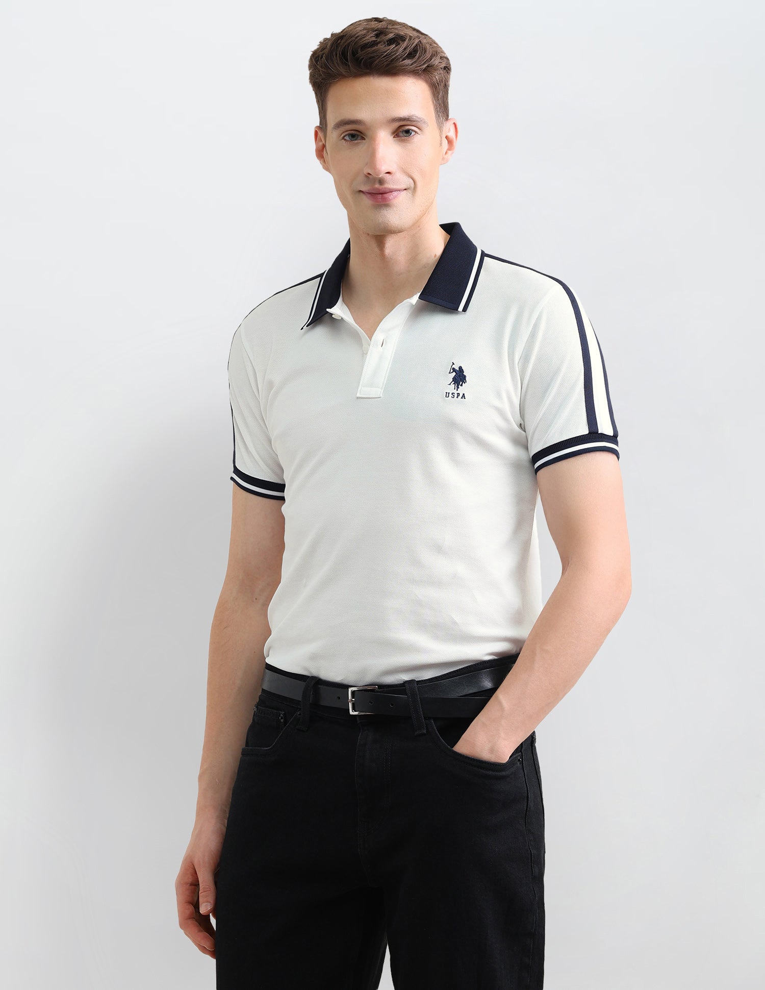 Solid Slim Fit Polo Shirt Off White - U.S. Polo Assn. India | Large