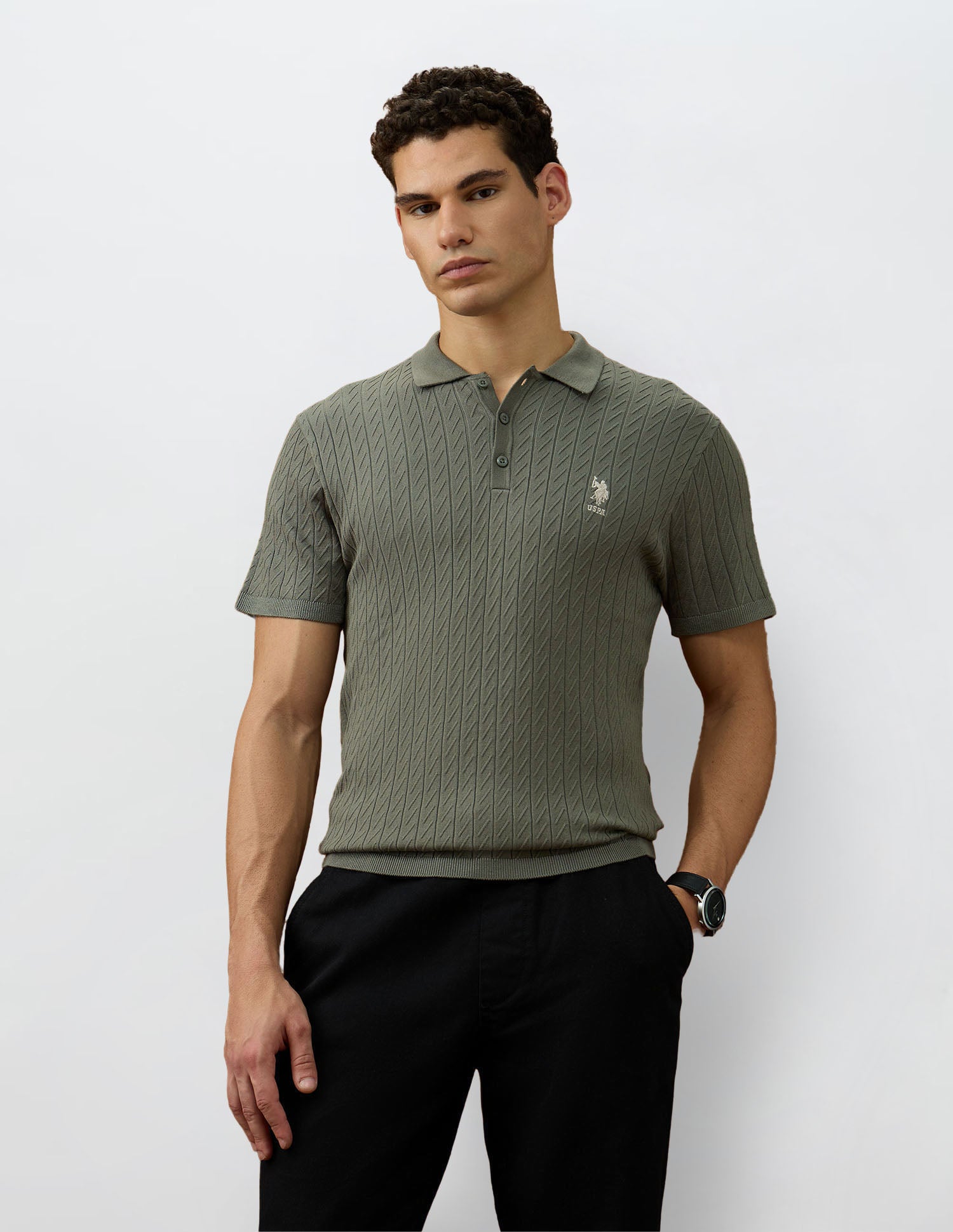 Patterned Knit Equestrian Aisle Theater Polo Shirt