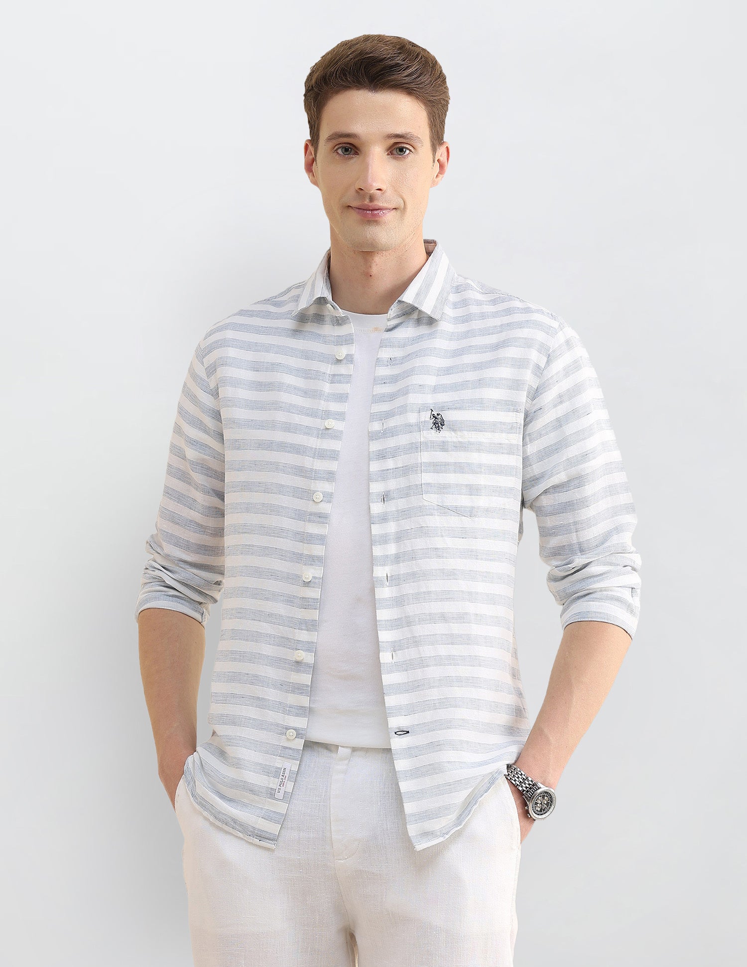 Horizontal Striped Regular Fit Shirt Teal - U.S. Polo Assn. India | Large