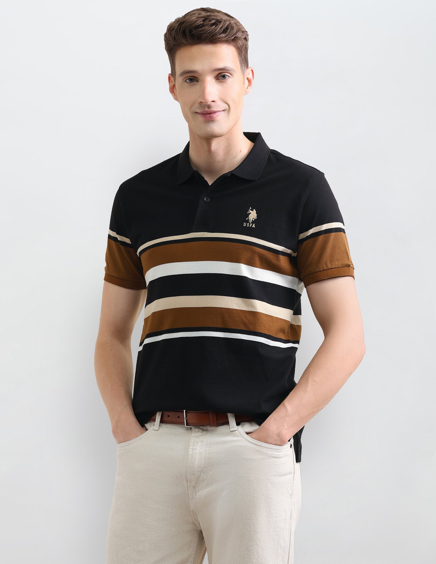 Horizontal Striped Slim Fit Polo Shirt Black - U.S. Polo Assn. India | Large