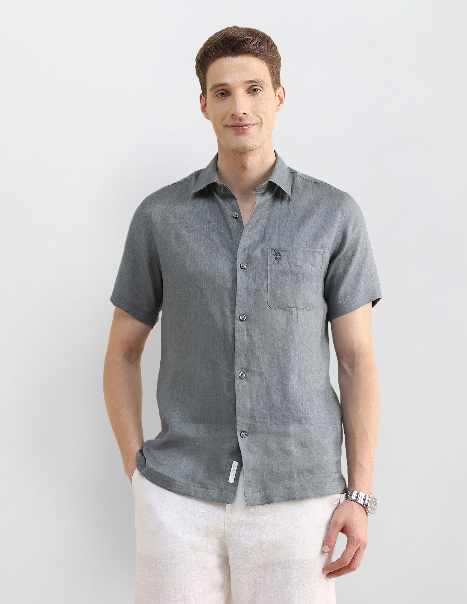 Solid Regular Fit Shirt Dark Grey - U.S. Polo Assn. India | Large