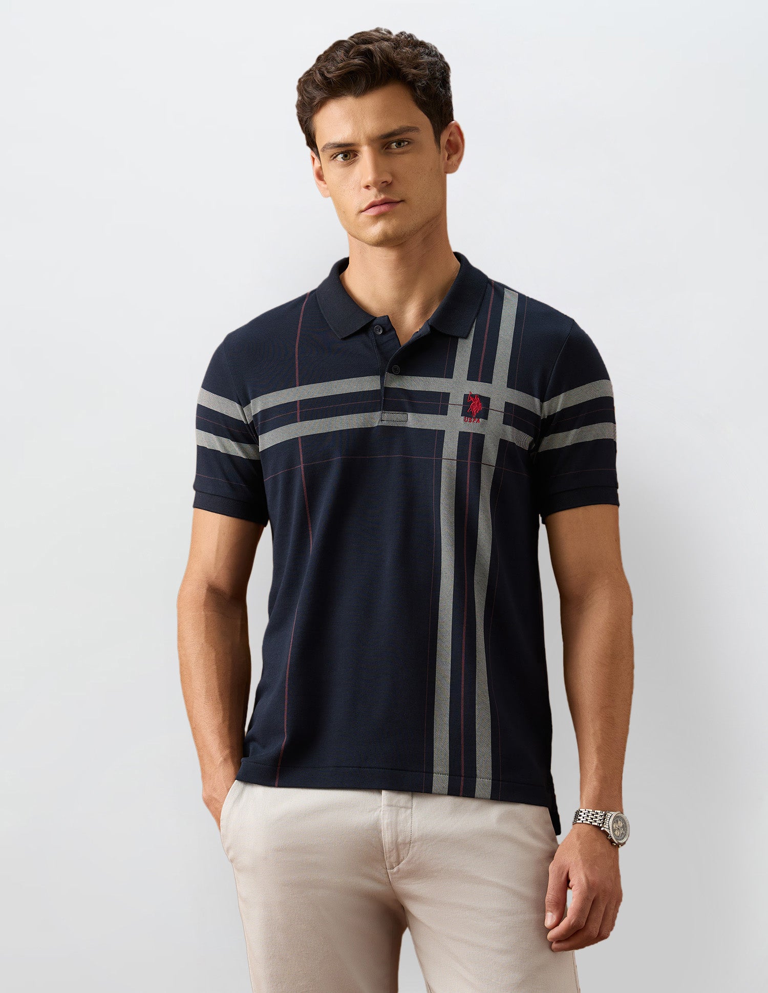 Vertical Striped Slim Fit Polo Shirt Navy - U.S. Polo Assn. India | Large