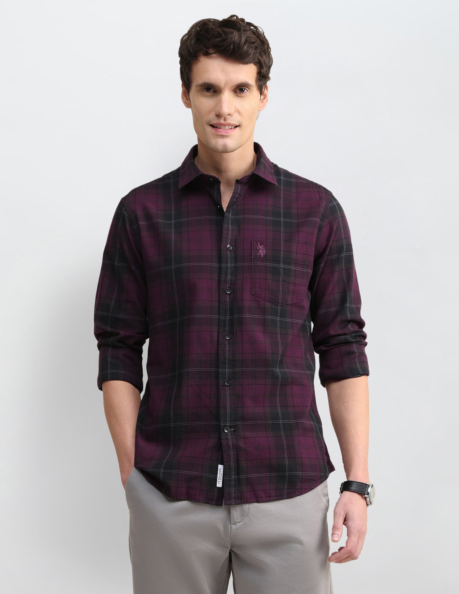 Plaid Checked Regular Fit Shirt Wine - U.S. Polo Assn. India | Large