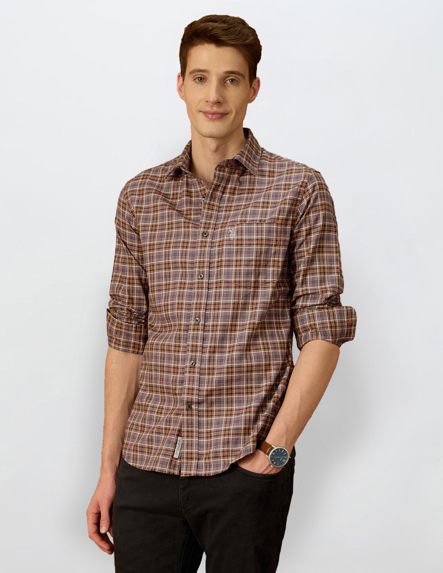 Equestrian Sports @ Elevnado Plaid Checked Shirt Dark Brown - U.S. Polo Assn. India | Large