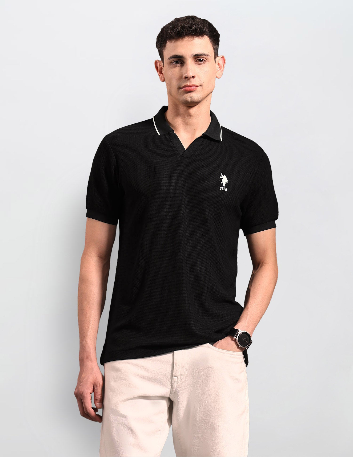 Textured Black & Gold Polo Shirt