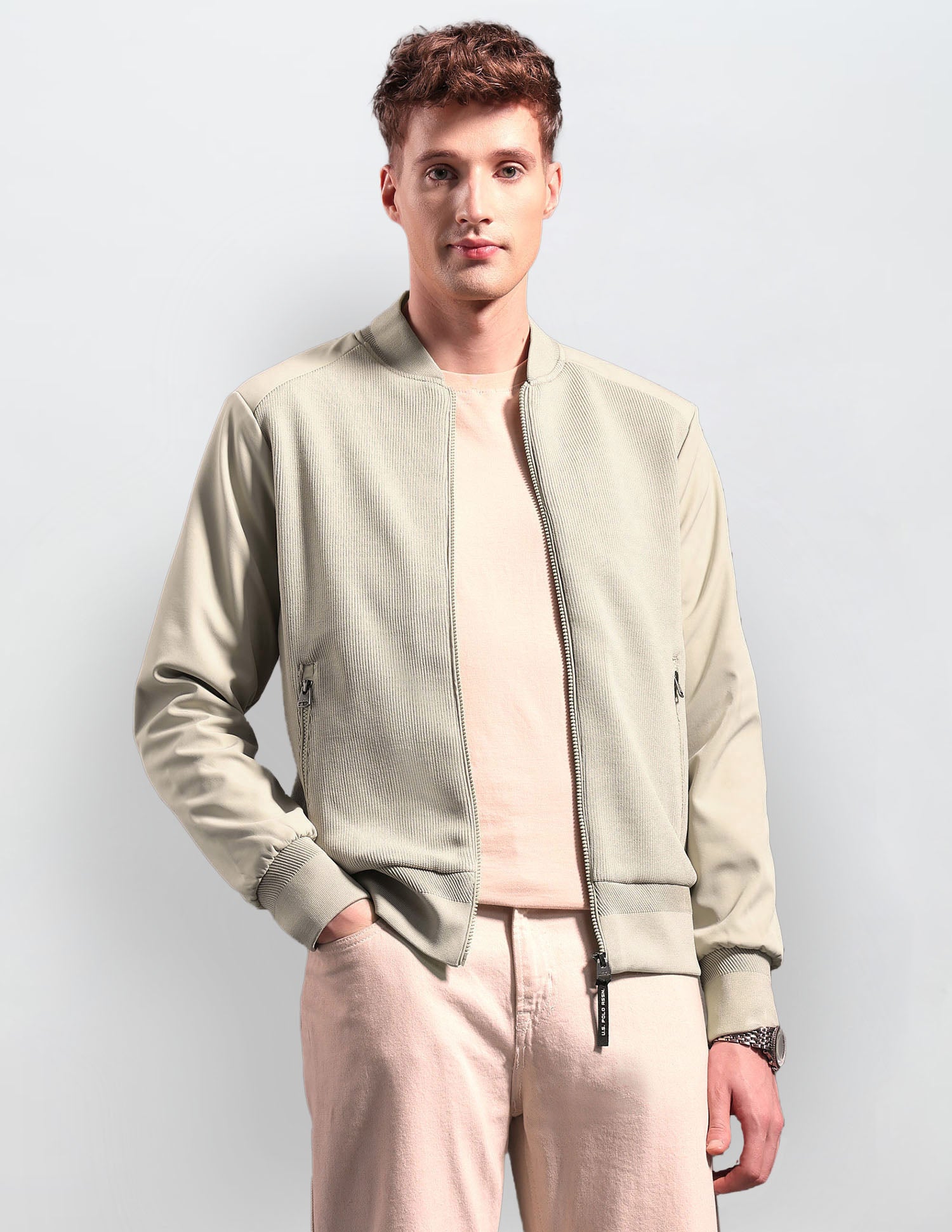 Textured Black & Gold Bomber Jacket Beige - U.S. POLO ASSN. | Large