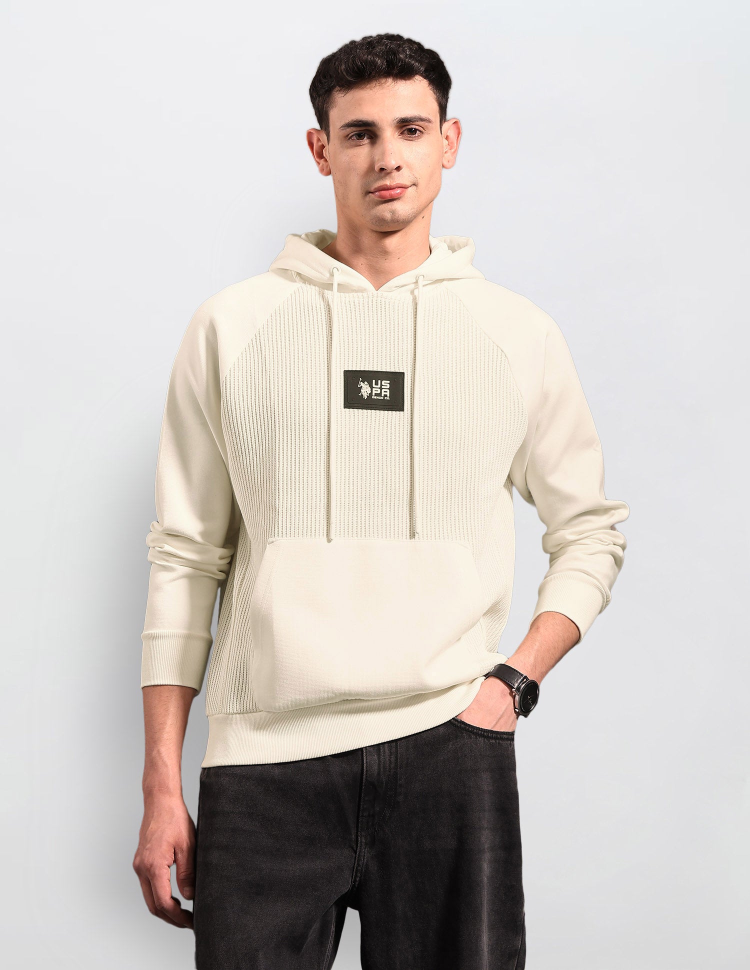 Textured Black & Gold Regular Fit Sweatshirt