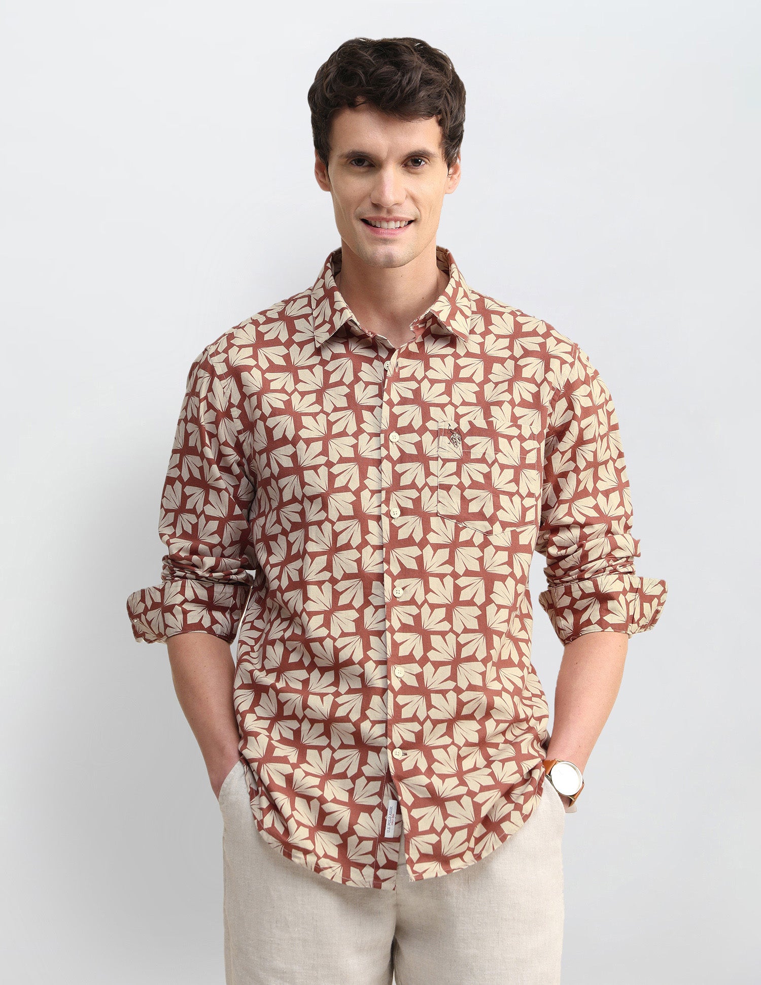 Tropical Printed Regular Fit Shirt Rust - U.S. Polo Assn. India | Large