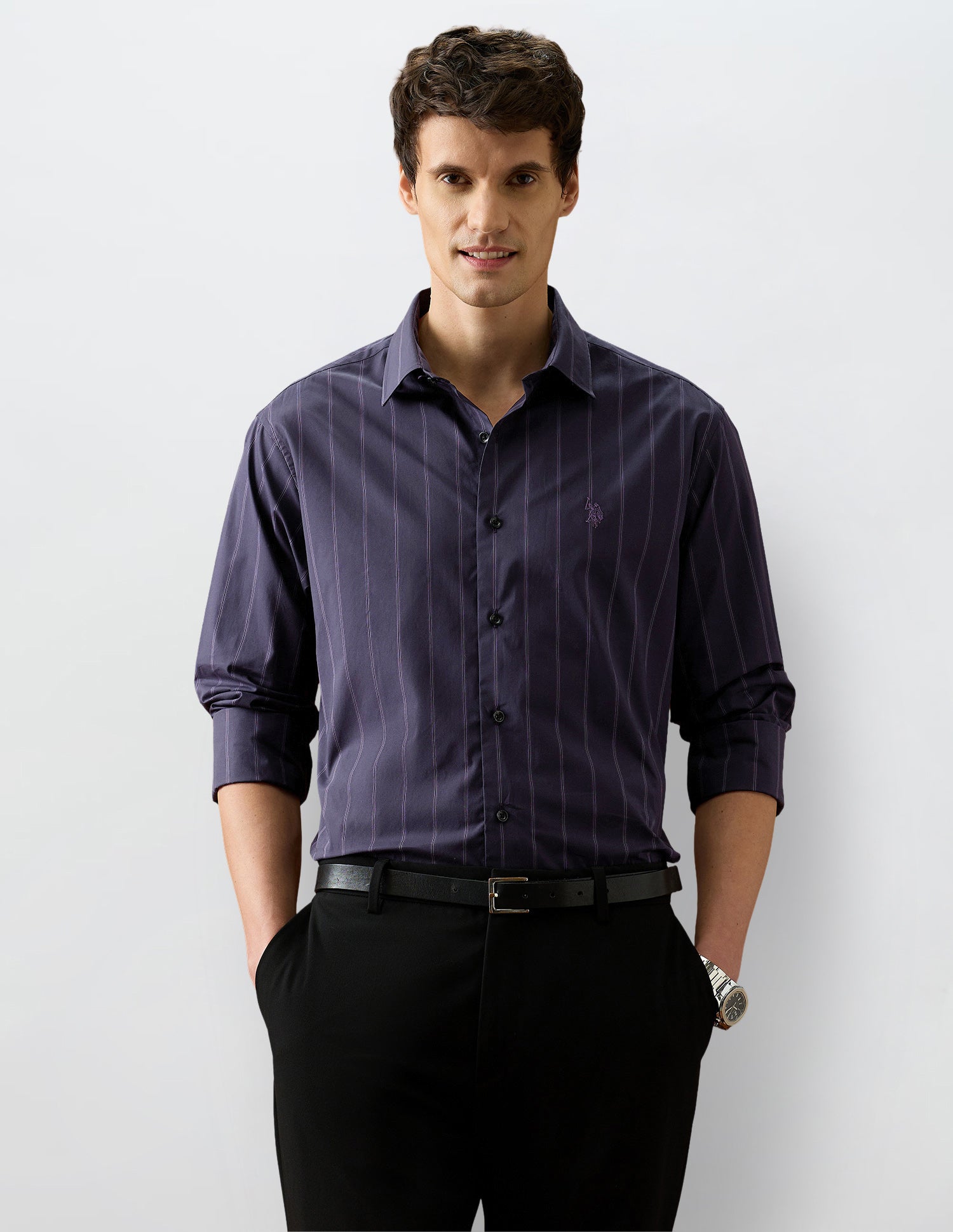 Poplin Plaid Checked Shirt Dark Purple - U.S. Polo Assn. India | Large