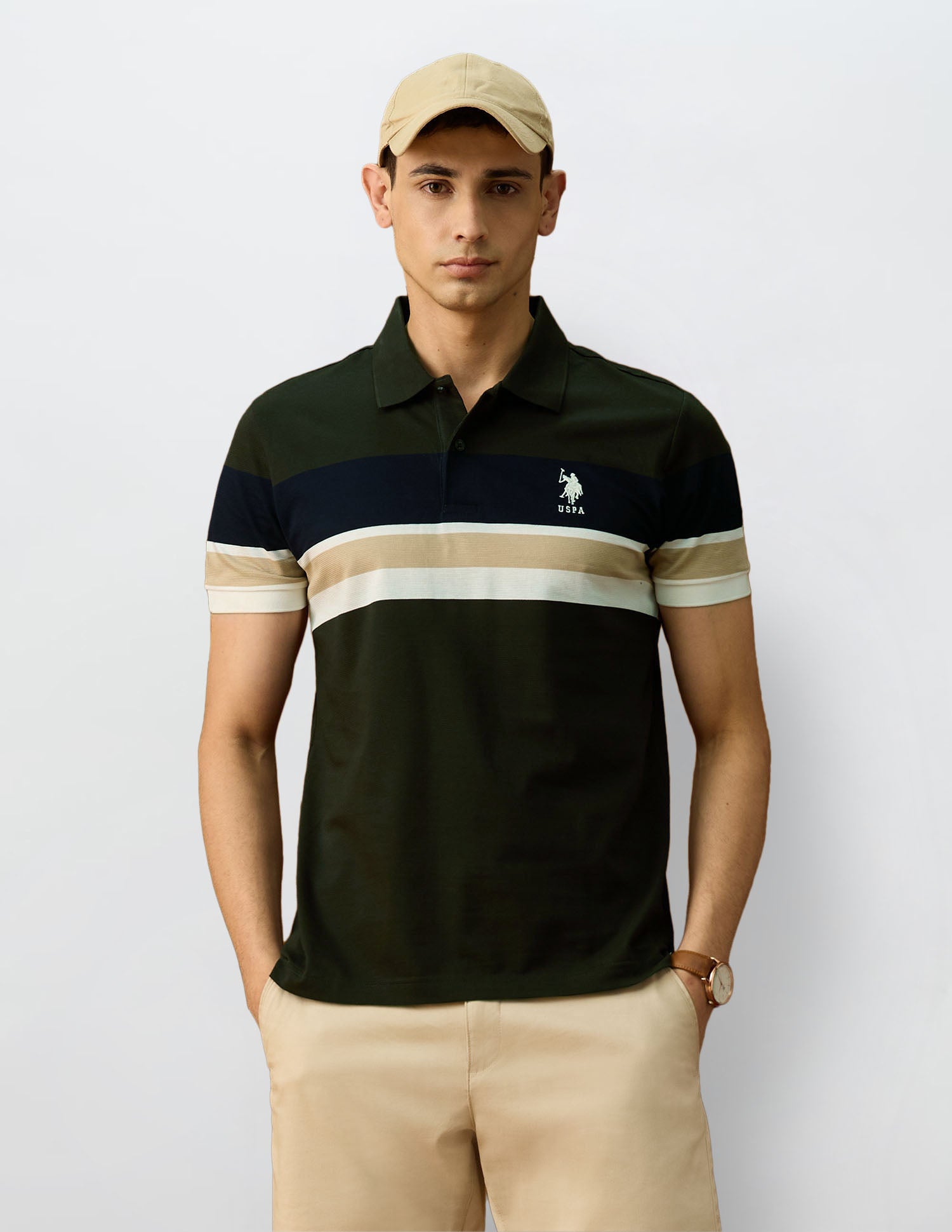 Colourblocked Regular Fit Polo Shirt Olive - U.S. POLO ASSN. | Large