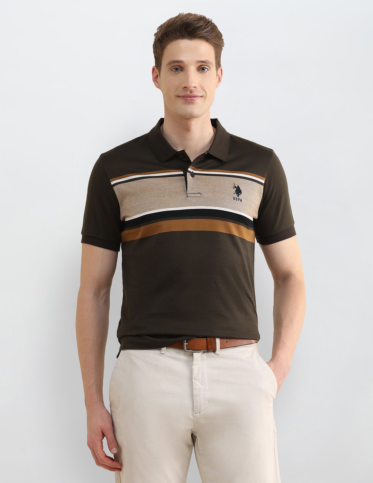 Colourblocked Slim Fit Polo Shirt Olive - U.S. Polo Assn. India | Large