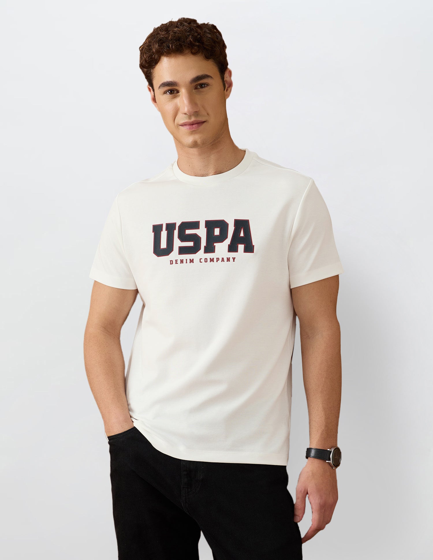 Brand Appliqued Relaxed Fit T-Shirt Ivory - U.S. Polo Assn. India | Large