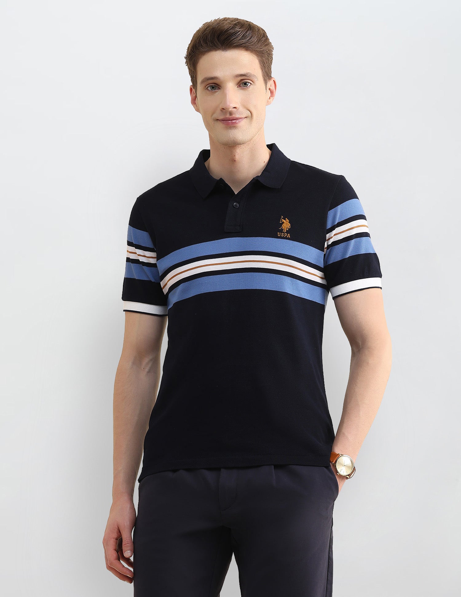 Horizontal Striped Slim Fit Polo Shirt Navy - U.S. Polo Assn. India | Large