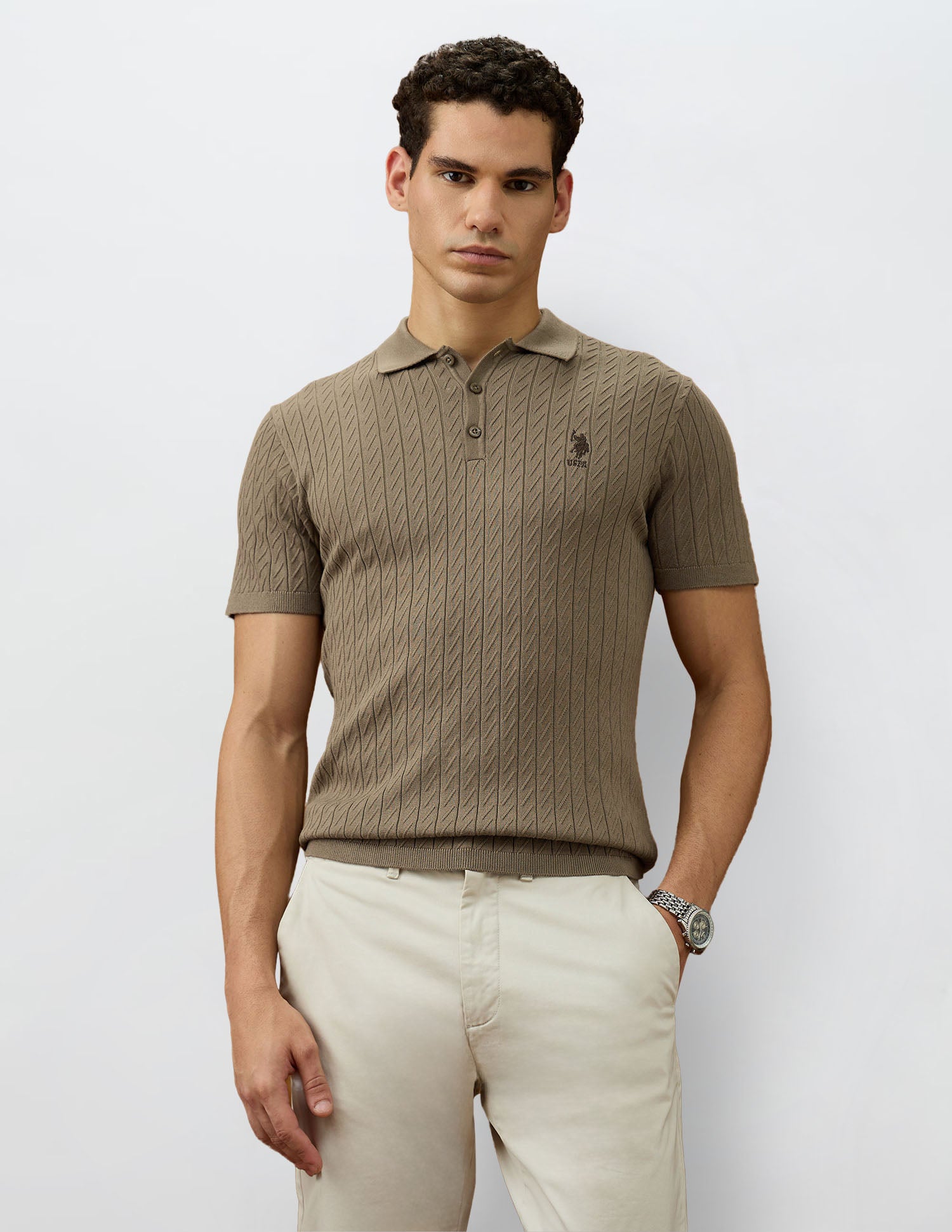 Patterned Knit Equestrian Aisle Theater Polo Shirt