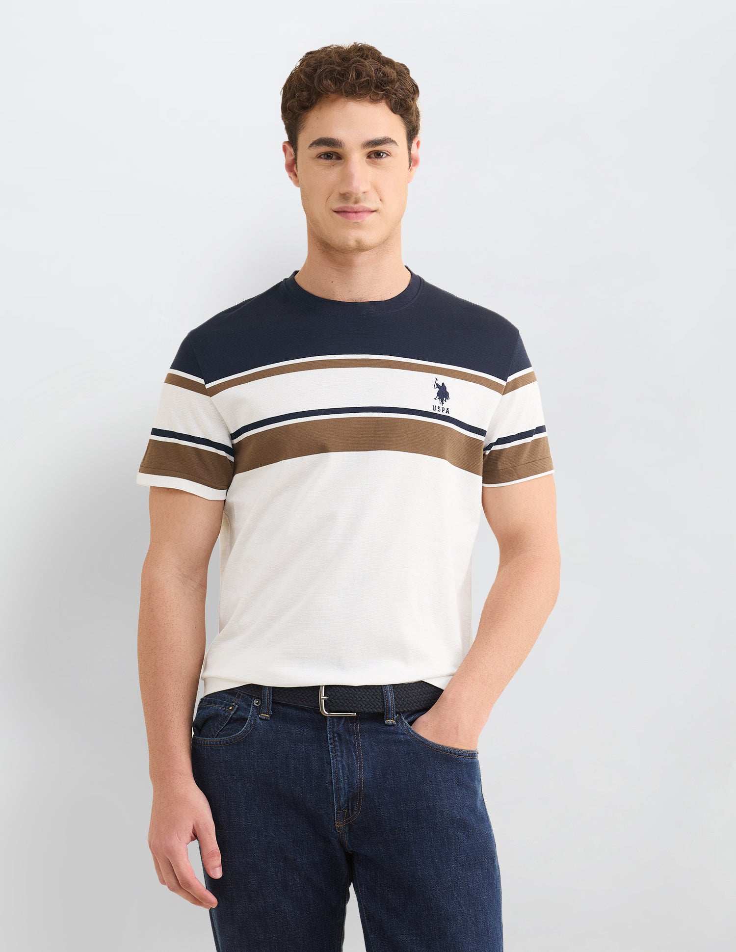 Horizontal Striped Slim Fit T-Shirt Off White - U.S. Polo Assn. India | Large