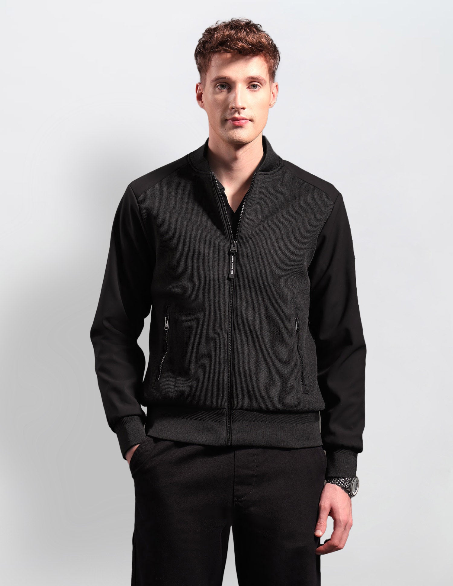 Textured Black & Gold Bomber Jacket