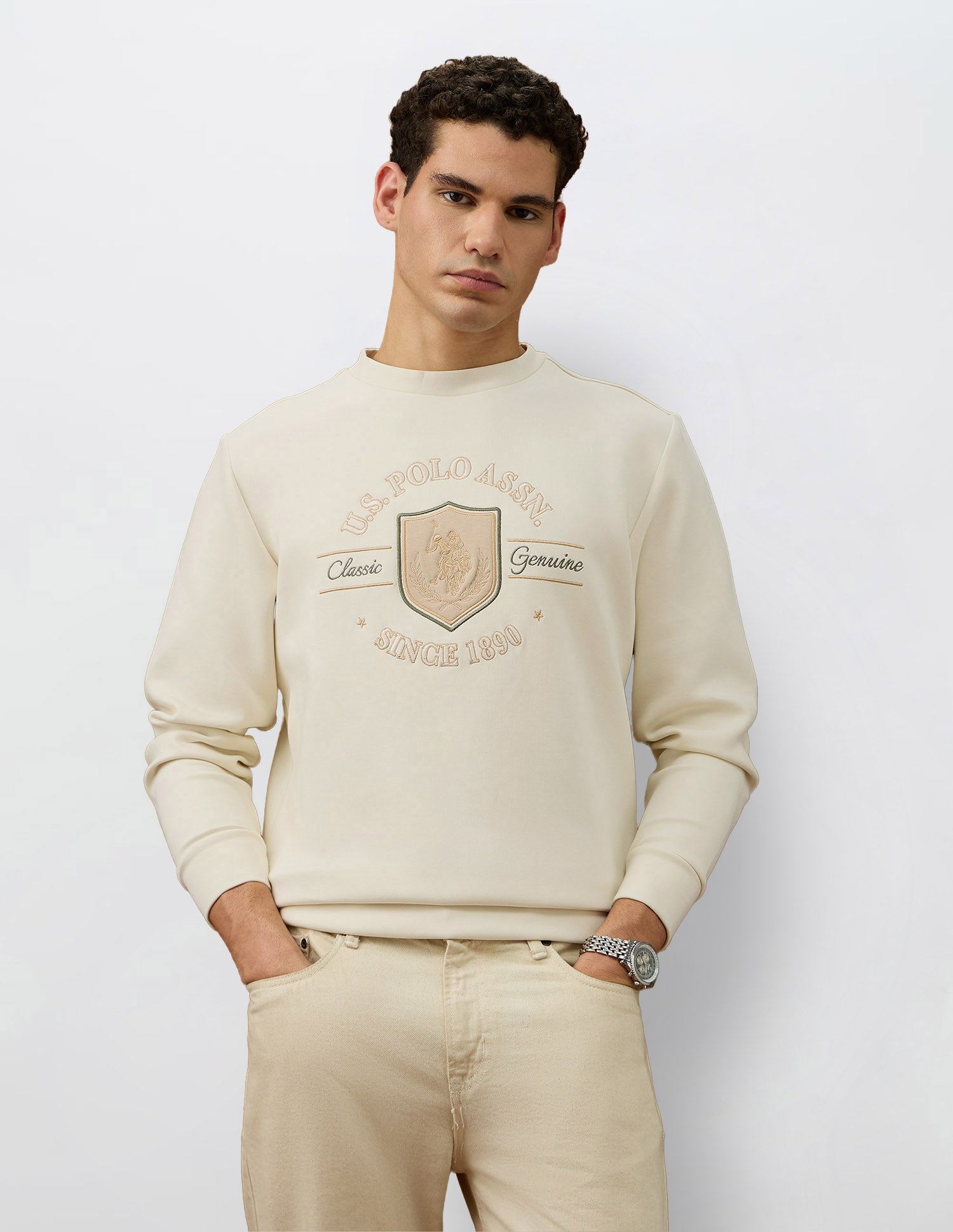 Regular Fit Equestrian Aisle Theater Sweatshirt Off White - U.S. POLO ASSN. | Large