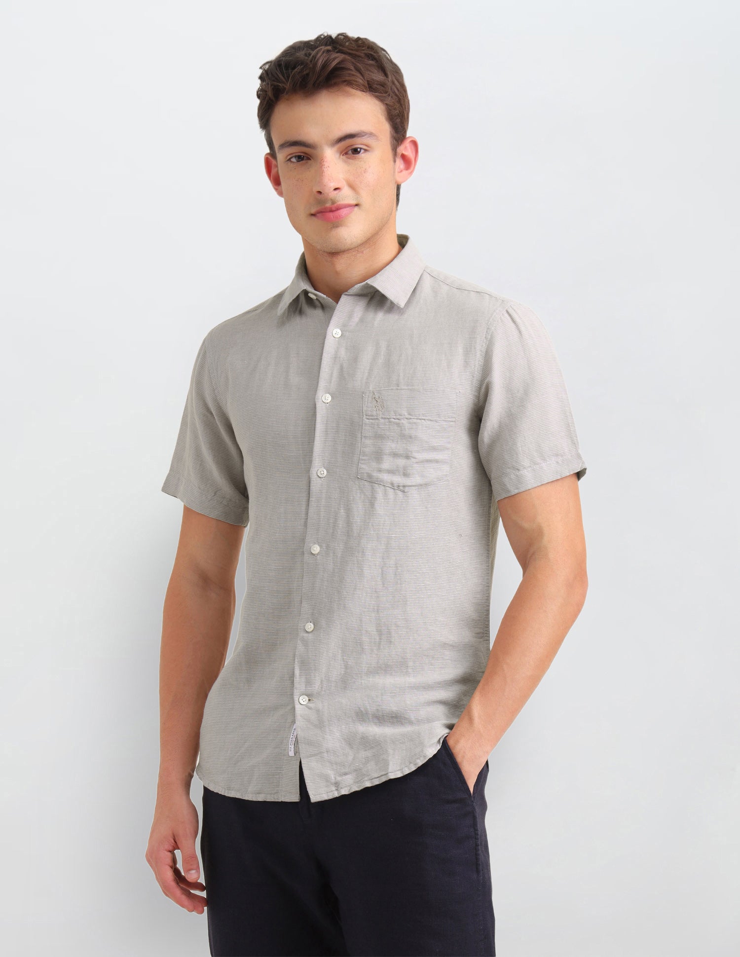 Solid Regular Fit Shirt Khaki - U.S. Polo Assn. India | Large