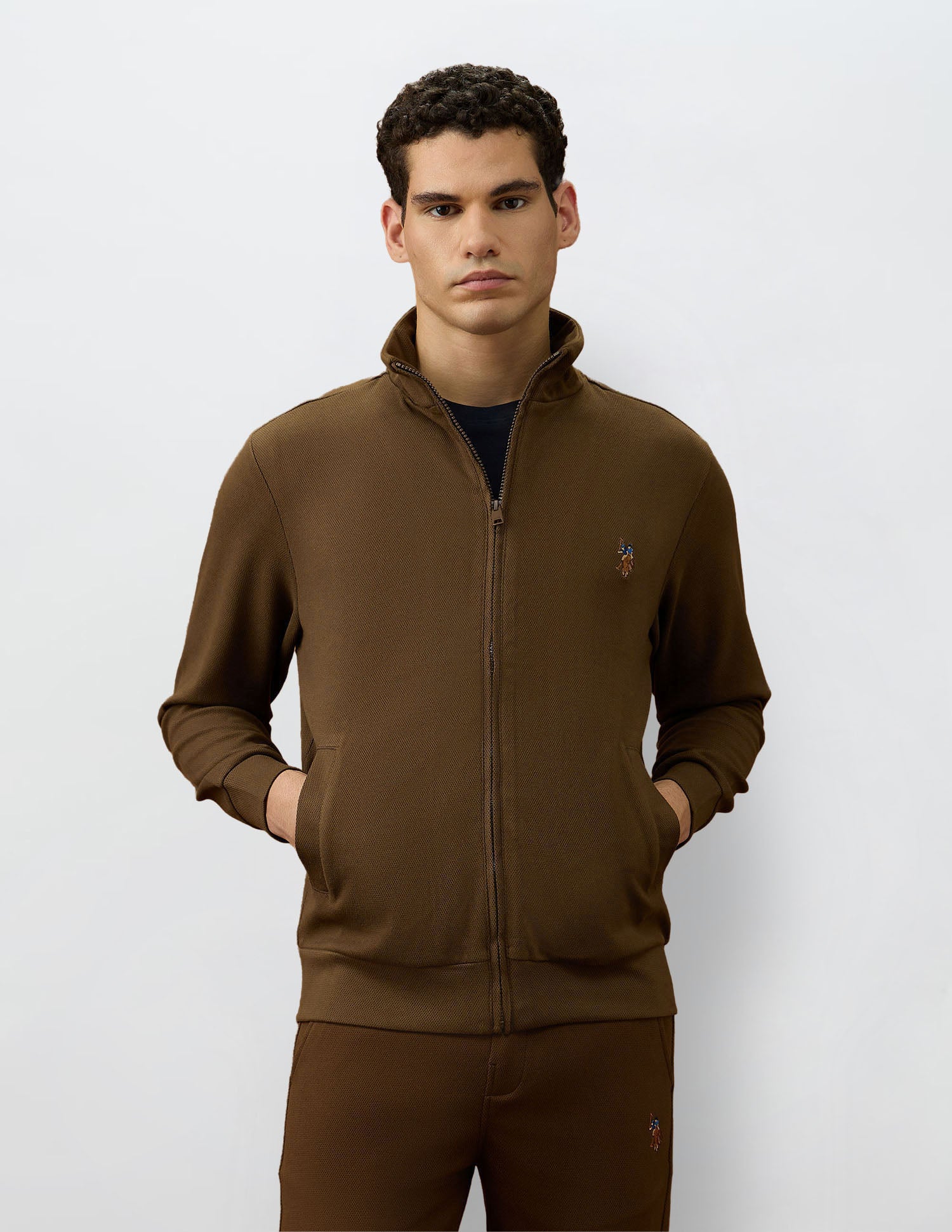 Equestrian Aisle Theater Textured Sweatshirt Dark Brown - U.S. POLO ASSN. | Large