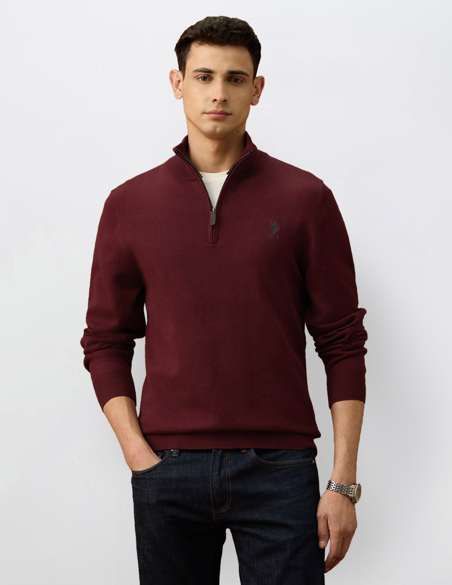 Solid Varsity Theatre Sweater Maroon - U.S. Polo Assn. India | Large