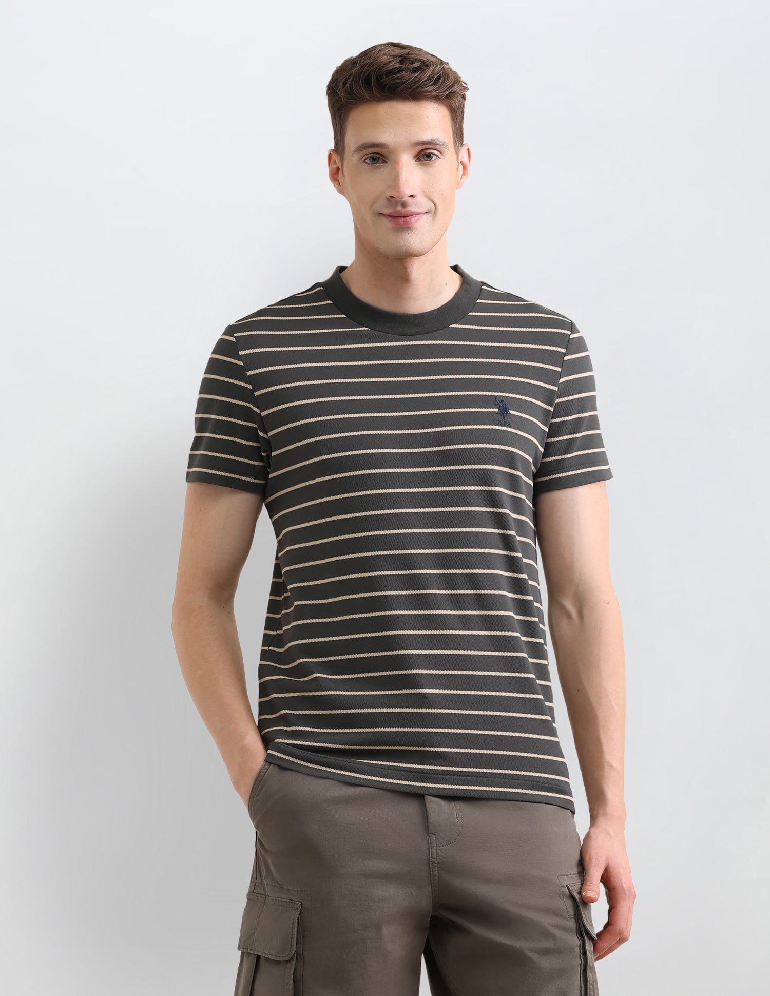 Horizontal Striped Slim Fit T-Shirt Olive - U.S. Polo Assn. India | Large