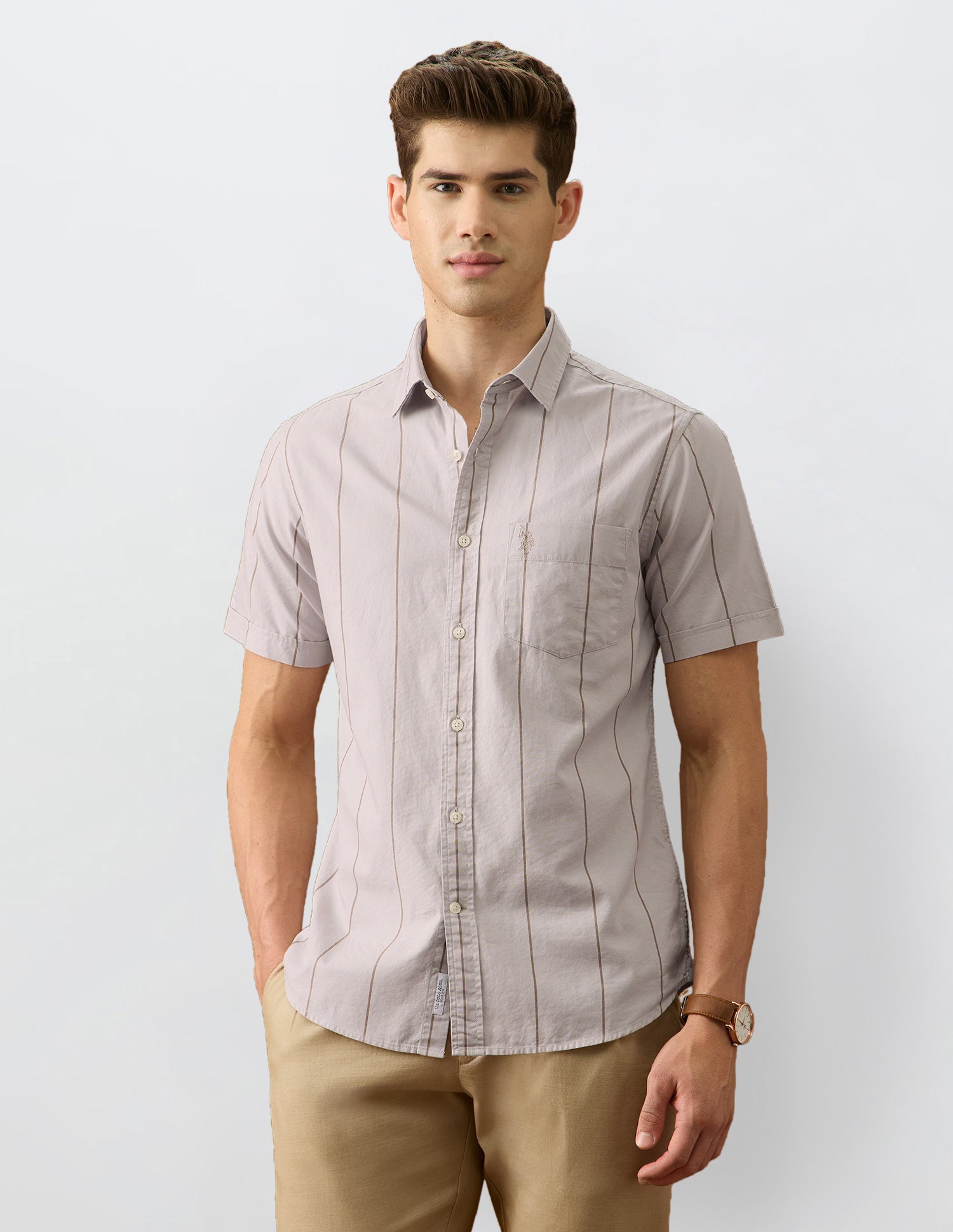 Oxford Vertical Striped Shirt Beige - U.S. Polo Assn. India | Large