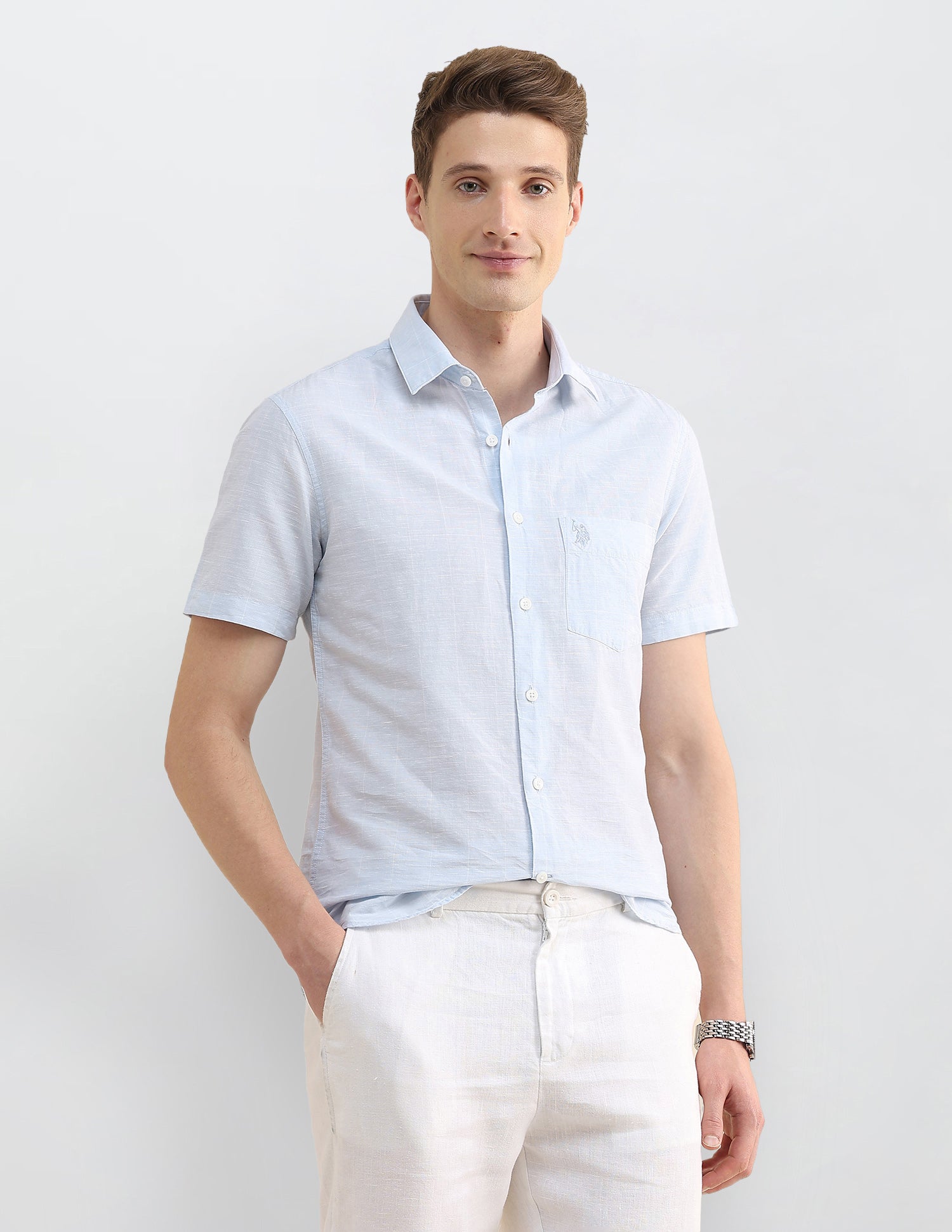 Solid Regular Fit Shirt Light Blue - U.S. Polo Assn. India | Large