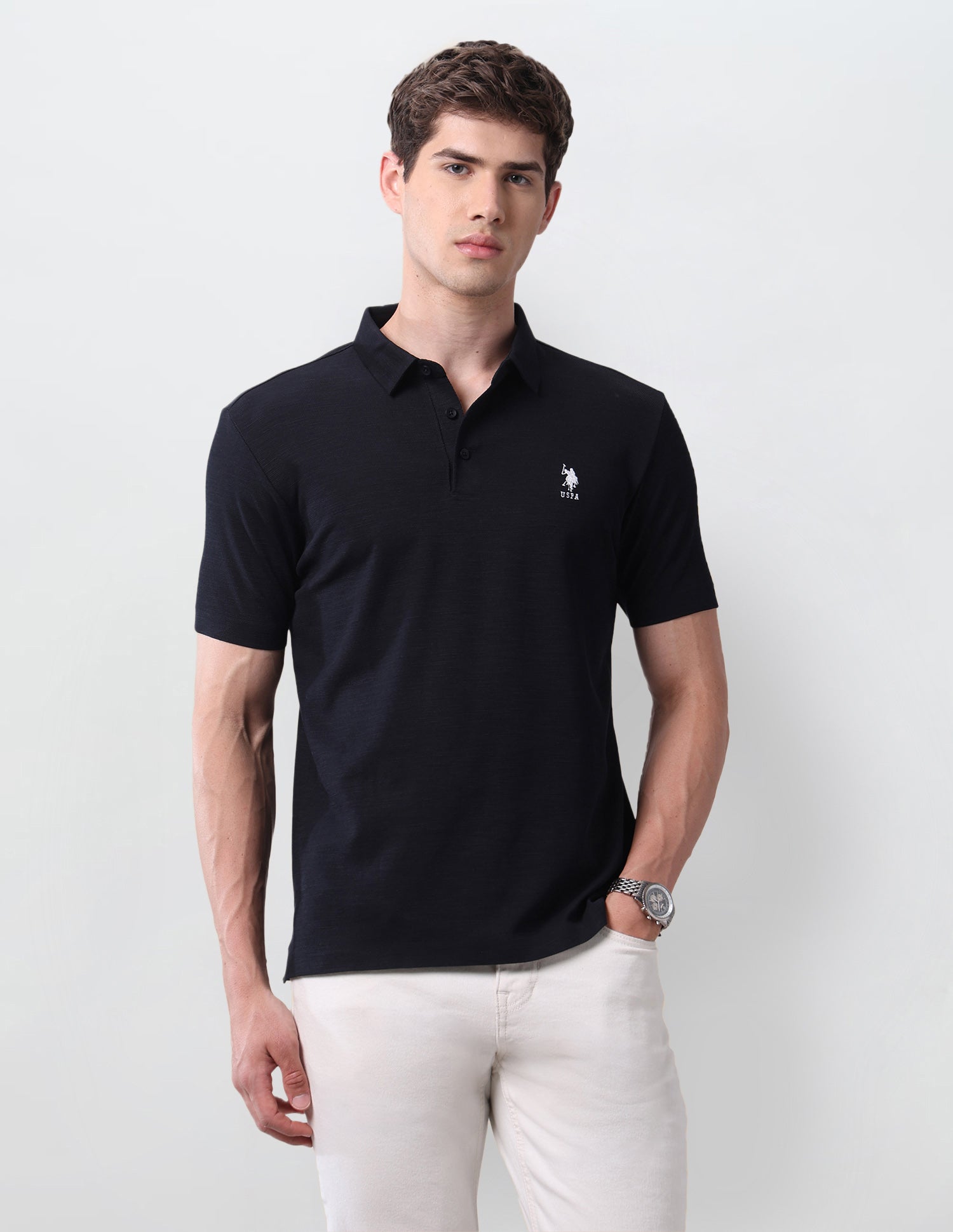Pacho X Solid Slim Fit Polo Shirt Navy - U.S. Polo Assn. India | Large