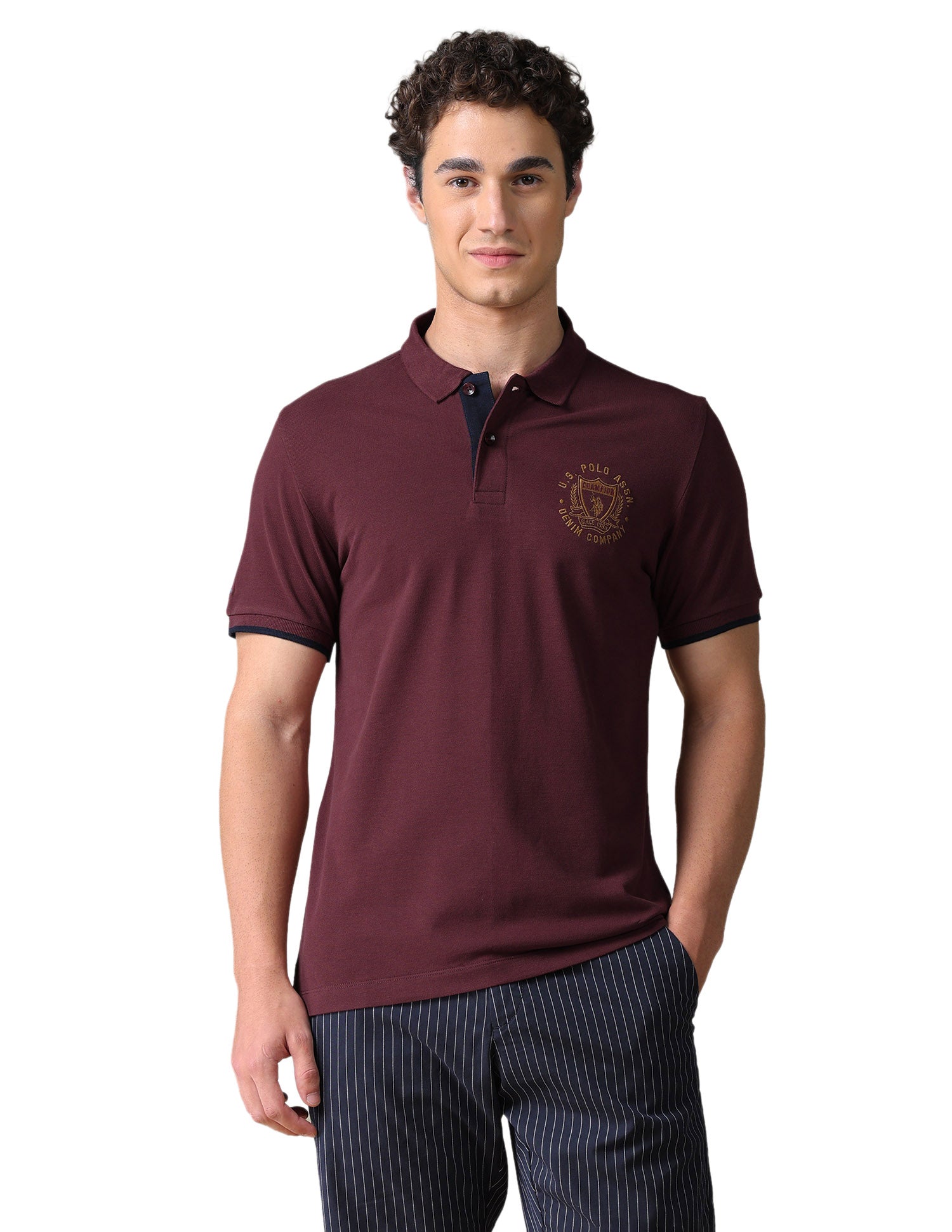 Solid Slim Fit Polo Shirt Maroon - U.S. Polo Assn. India | Large