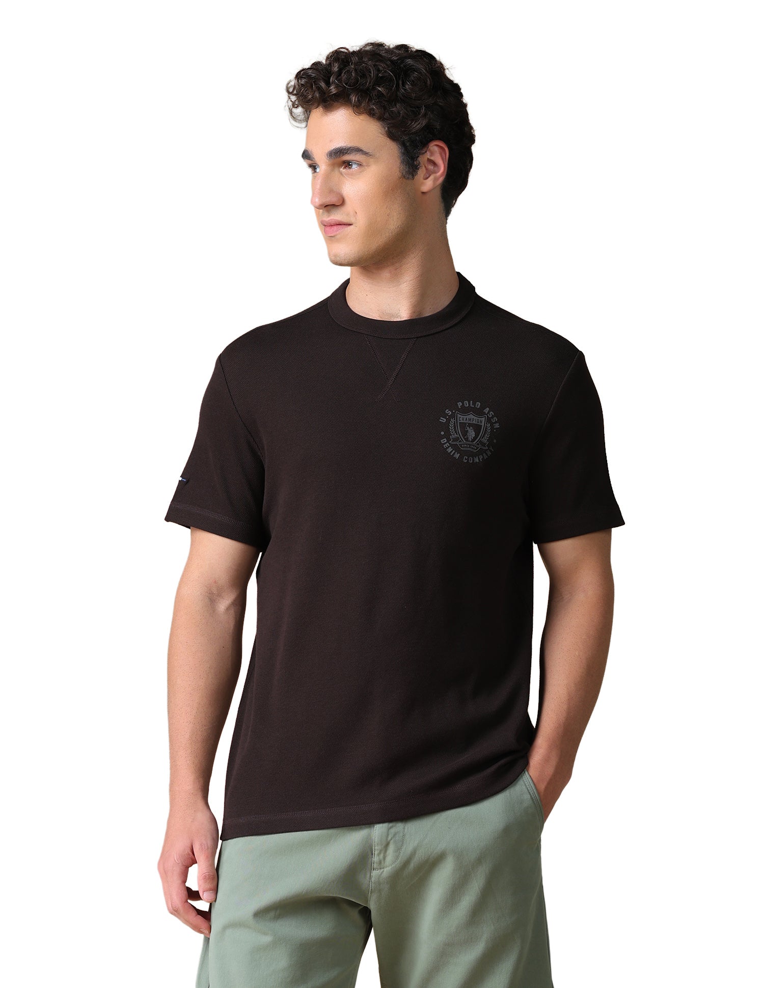 Solid Slim Fit T-Shirt Dark Brown - U.S. Polo Assn. India | Large
