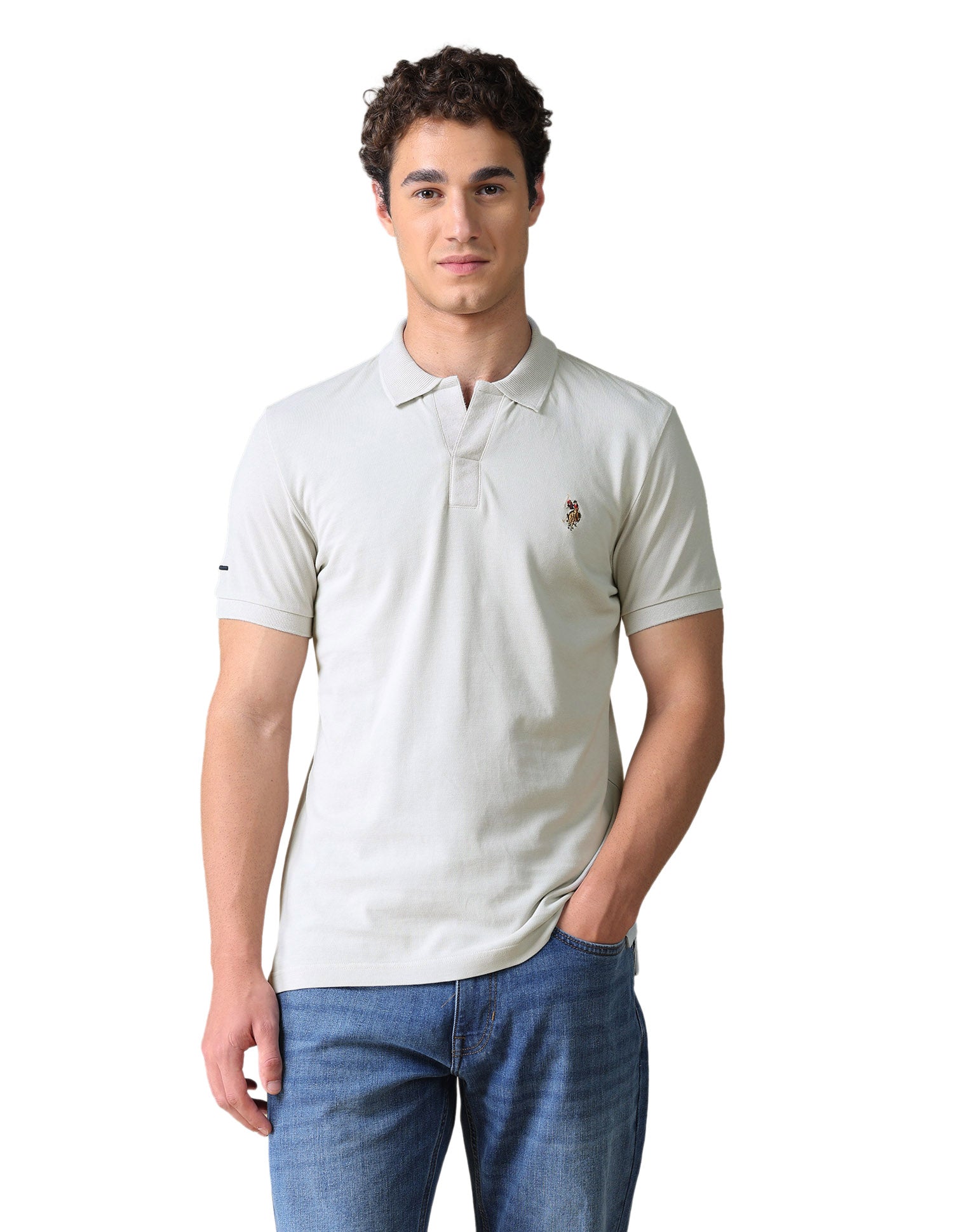 Solid Regular Fit Polo Shirt Beige - U.S. Polo Assn. India | Large