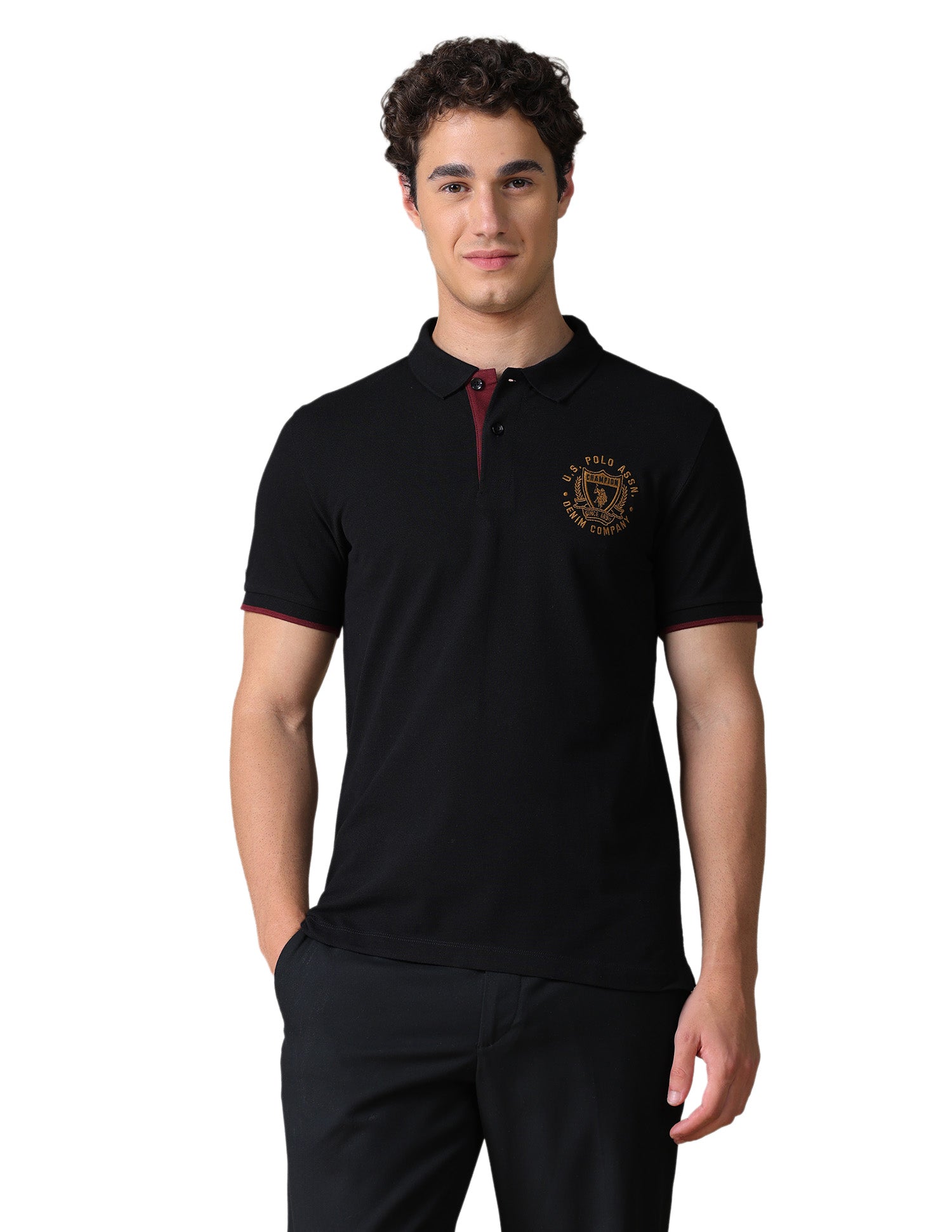 Solid Slim Fit Polo Shirt Black - U.S. Polo Assn. India | Large