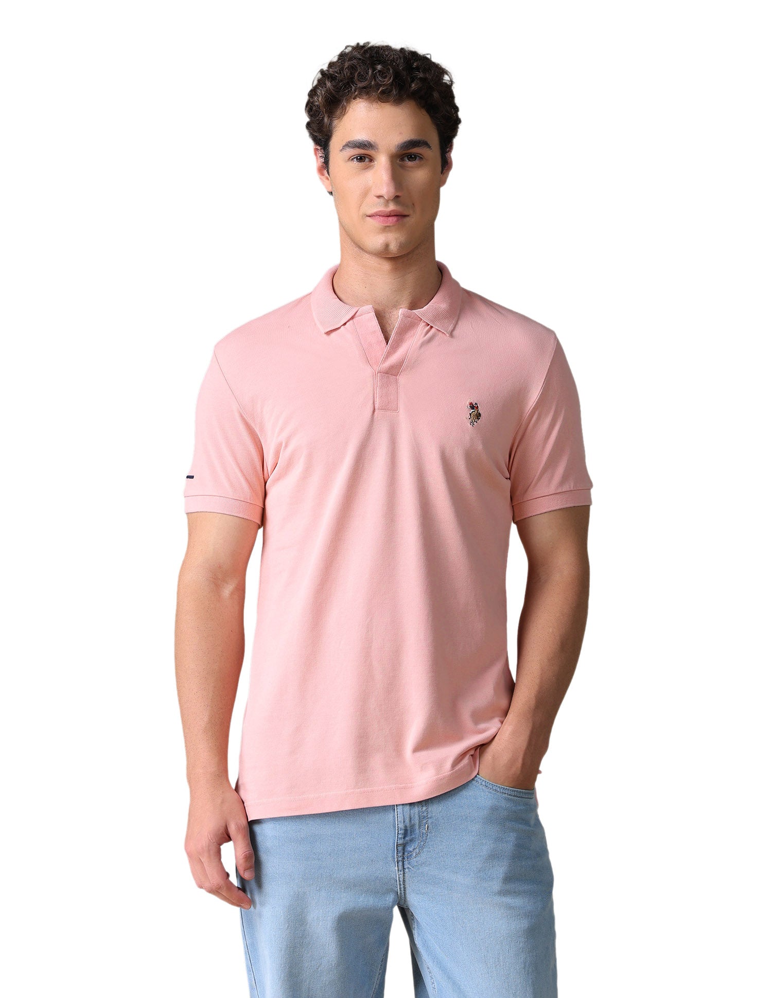 Solid Regular Fit Polo Shirt Light Pink - U.S. Polo Assn. India | Large