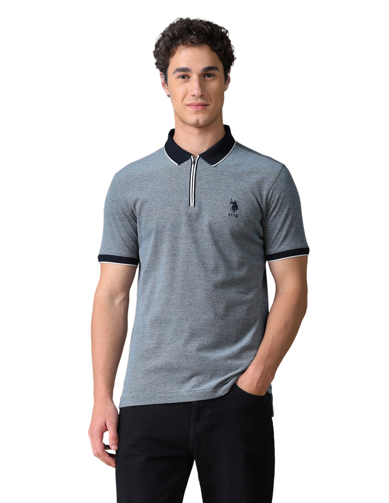 Heathered Regular Fit Polo Shirt Navy - U.S. Polo Assn. India | Large